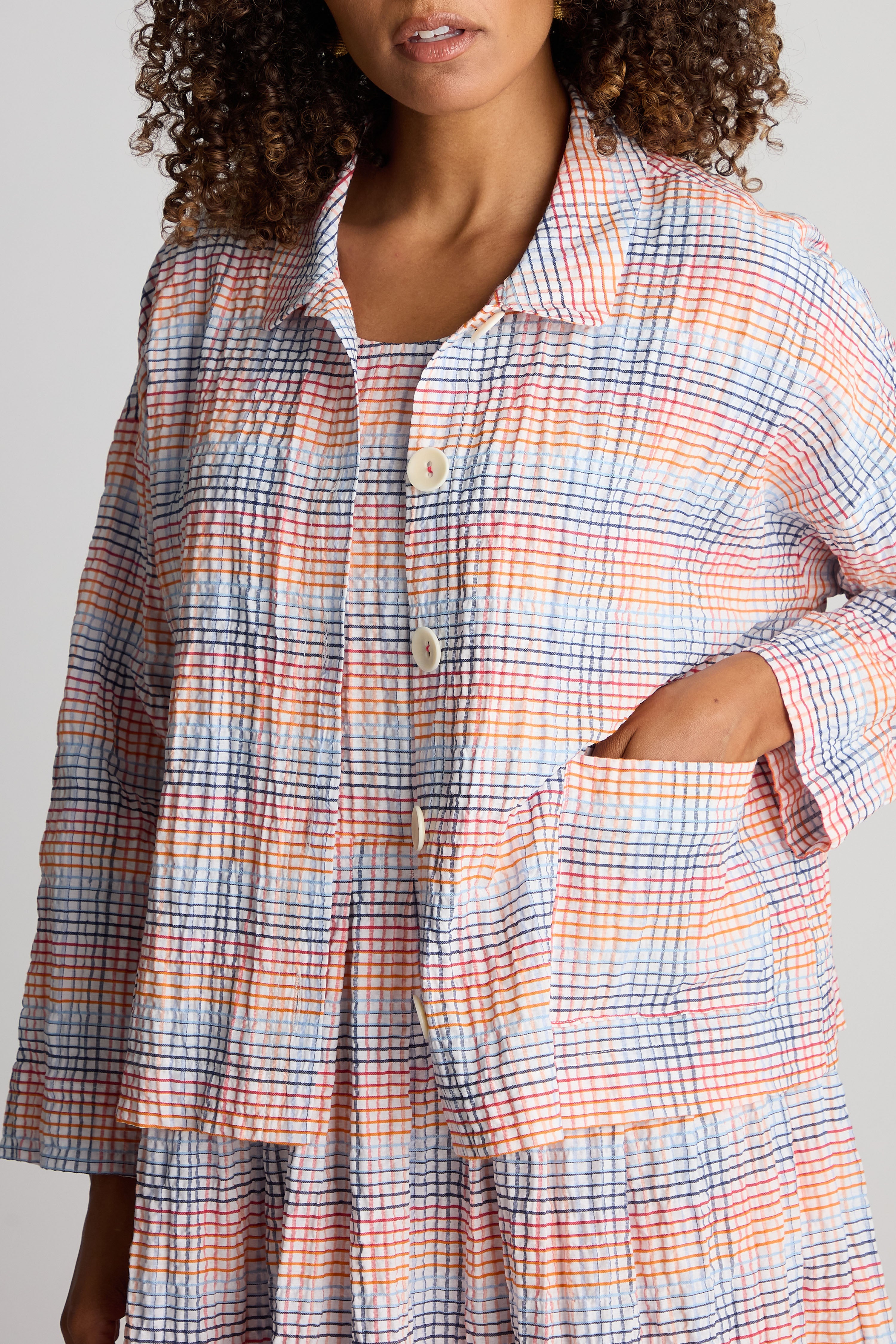 Crinkle Mini Check Jacket - White