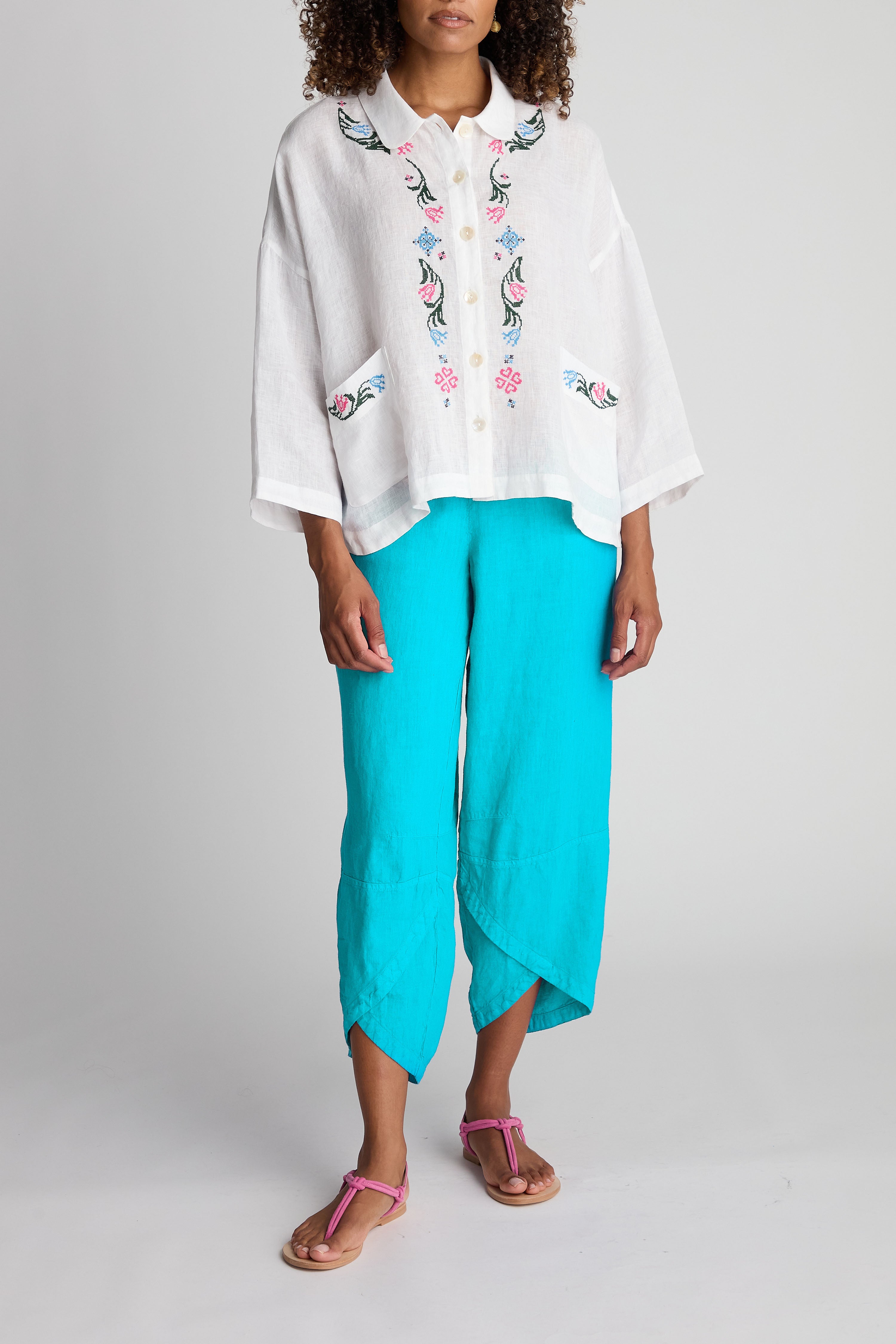Cross Stitch Embroidered Shirt - Ivory