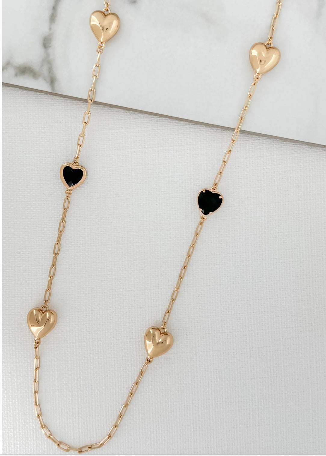 Long Heart Necklace - Gold & Black