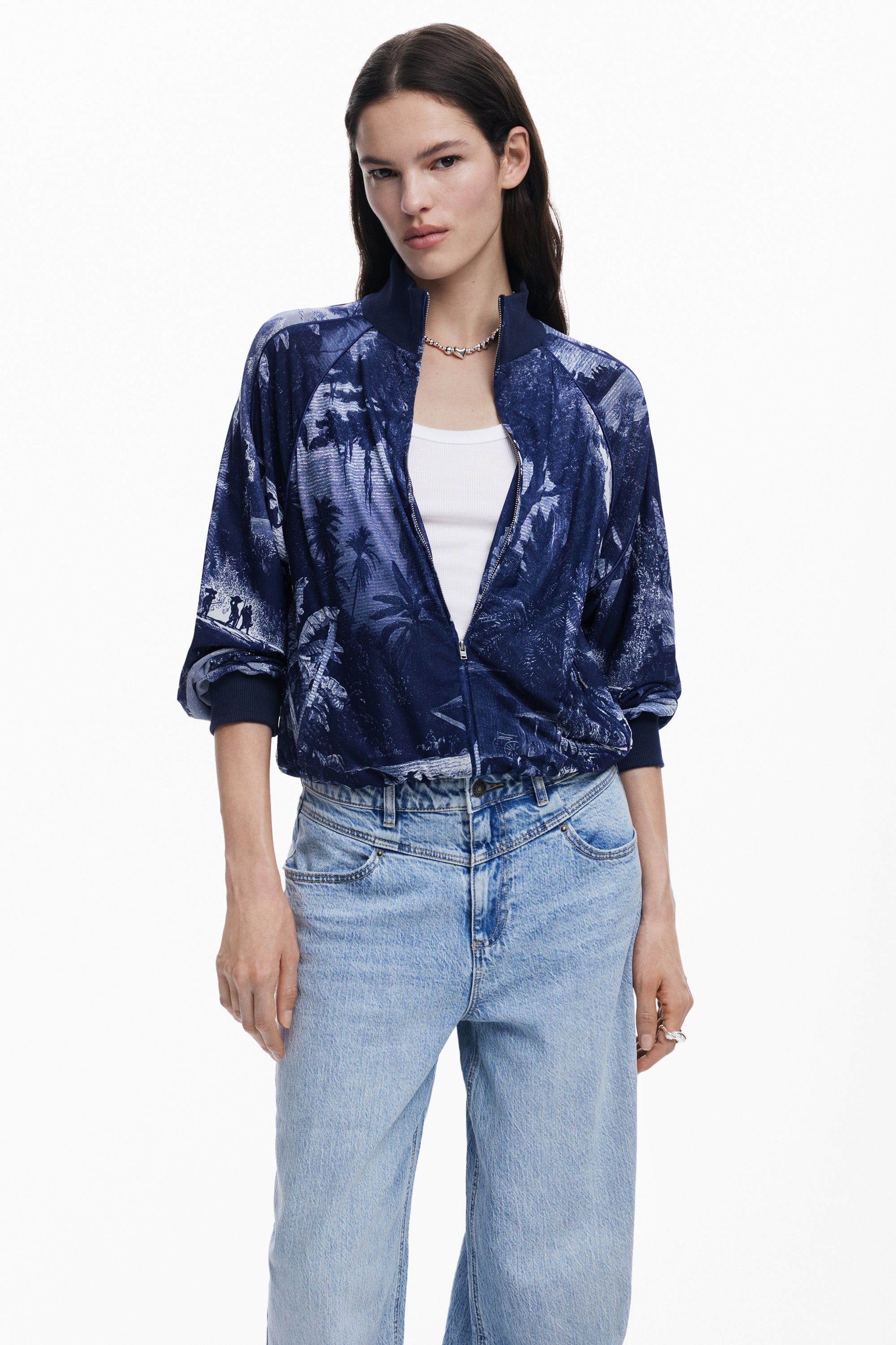 Mesh Bomber Jacket - Blue