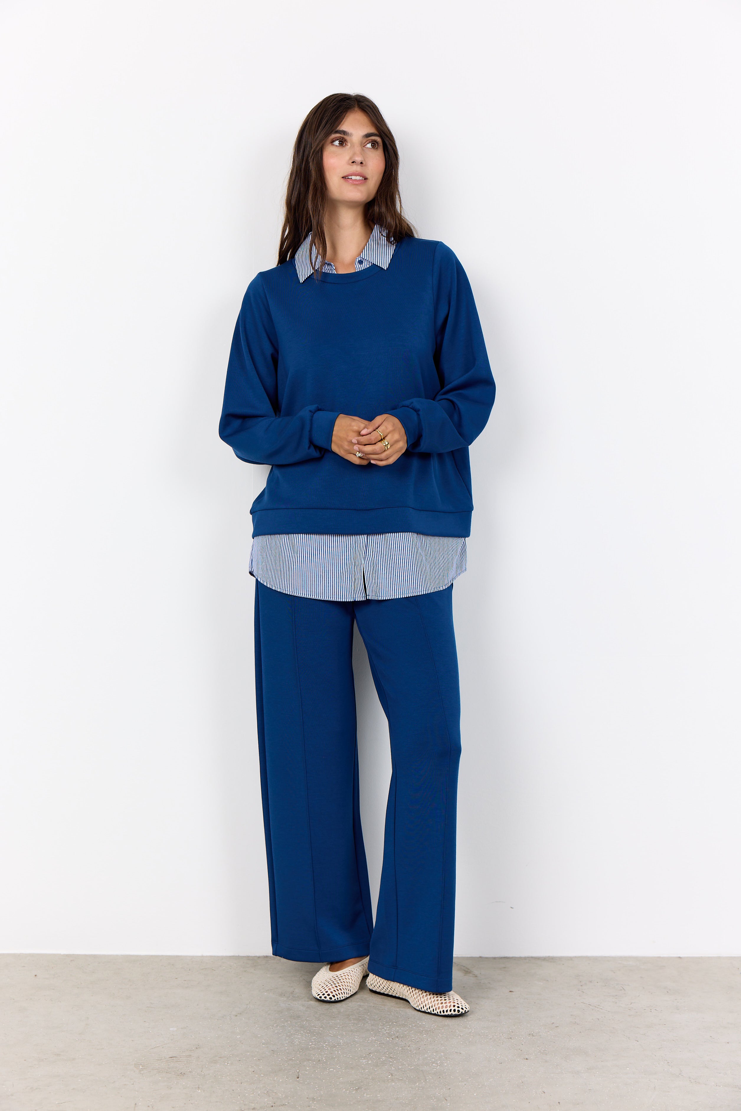 Banu Stripe Shirt Sweater - Royal Blue