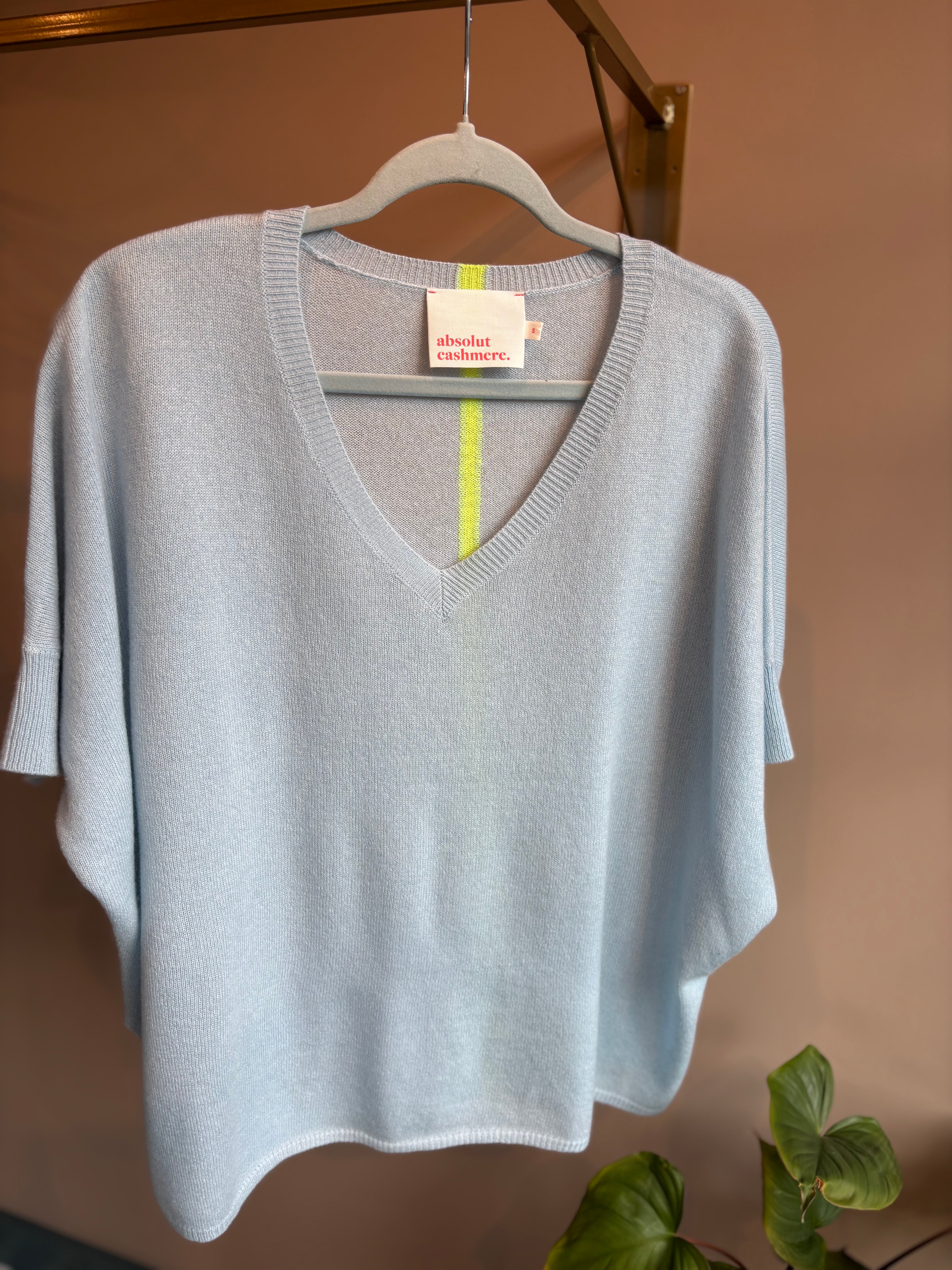 Ingrid Short Sleeved Jumper - Sky/Lemon Neon
