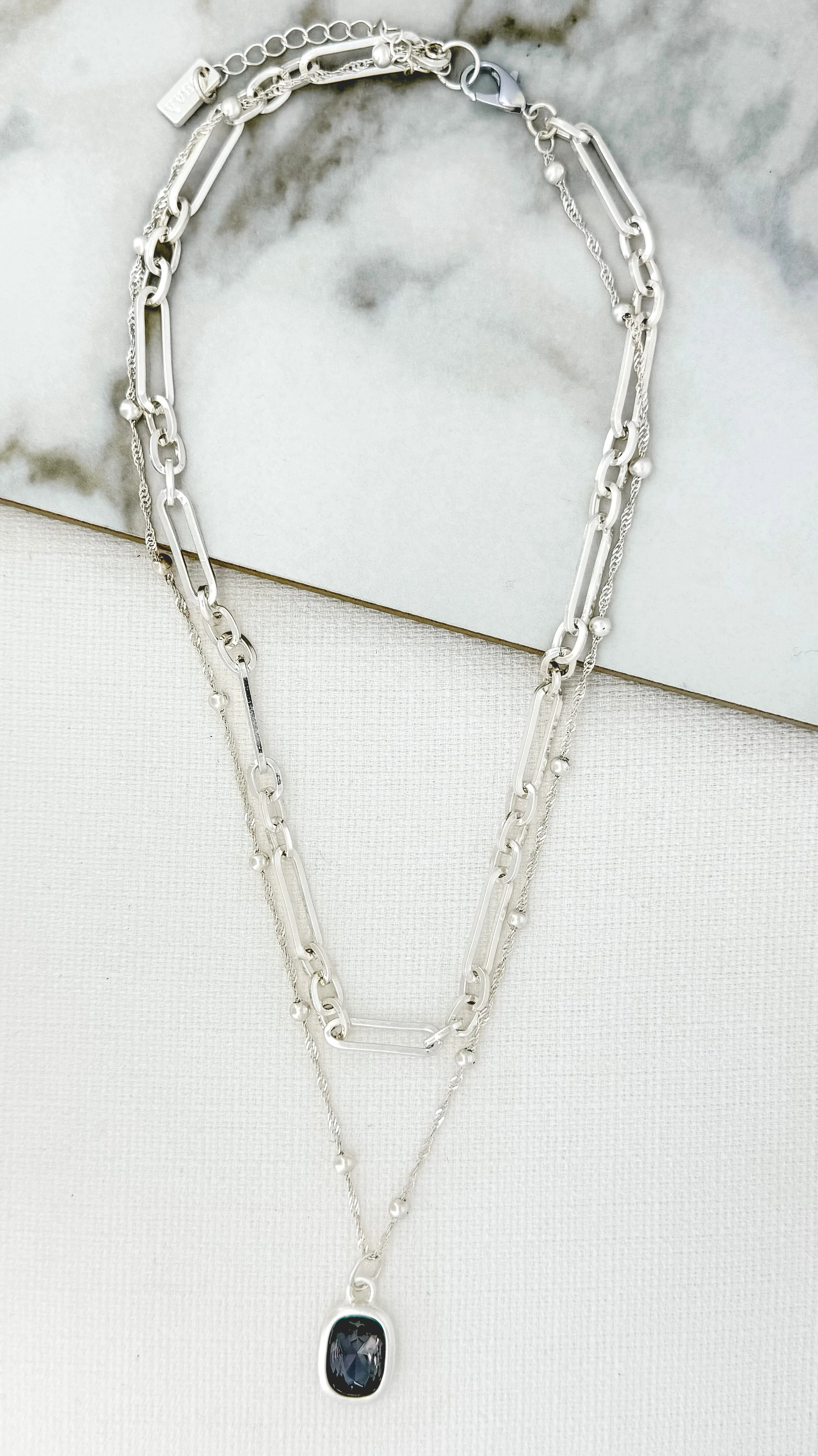 Jewel Layered Necklace - Silver