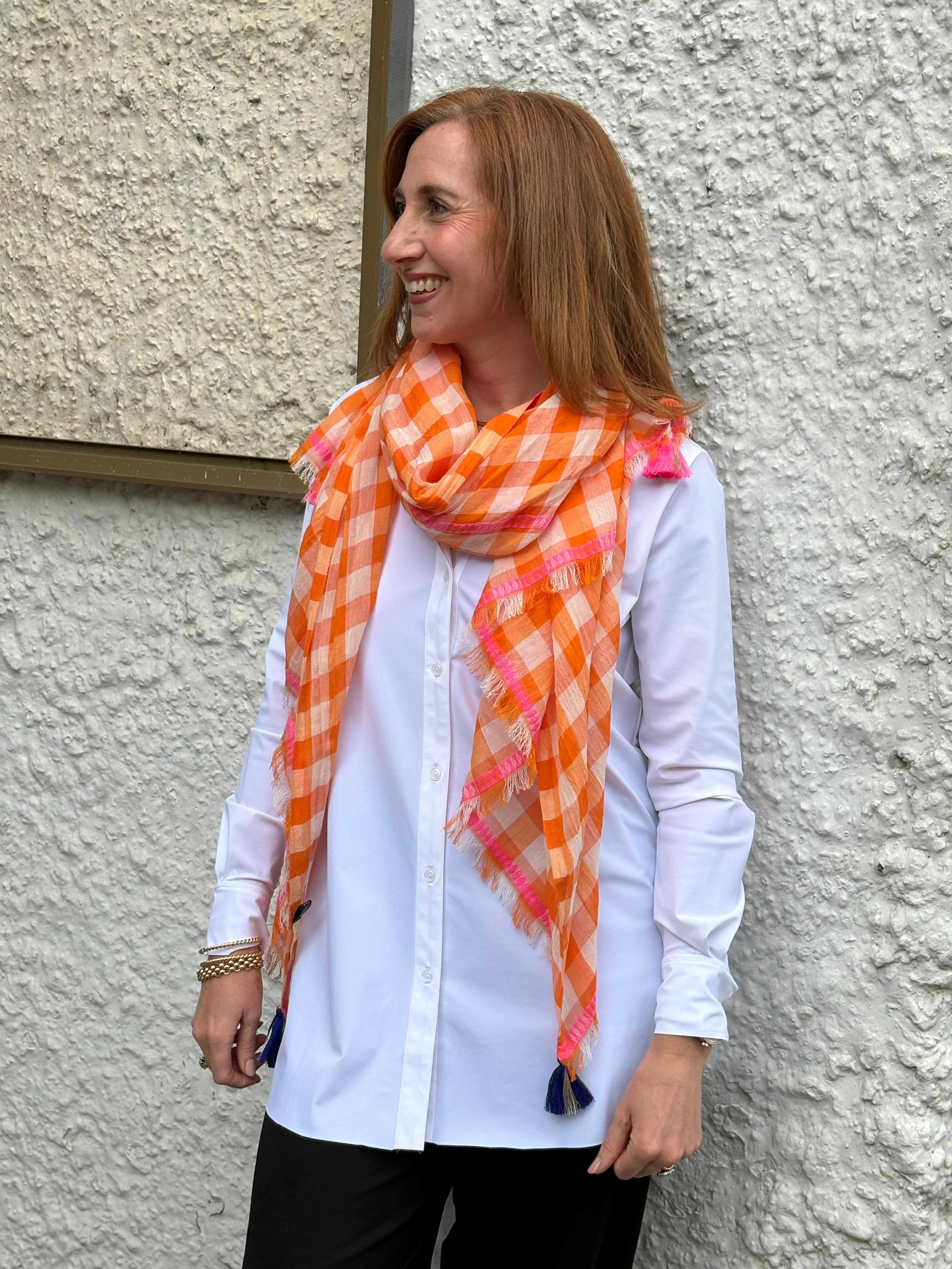 Scarf - Orange/Pink Check