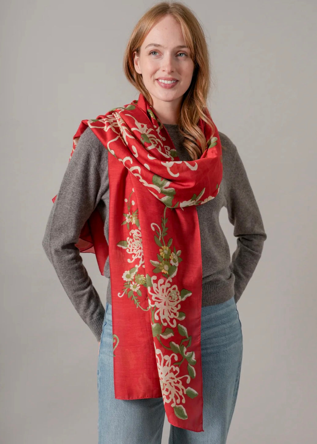 Chrysanthemum Scarf - Red