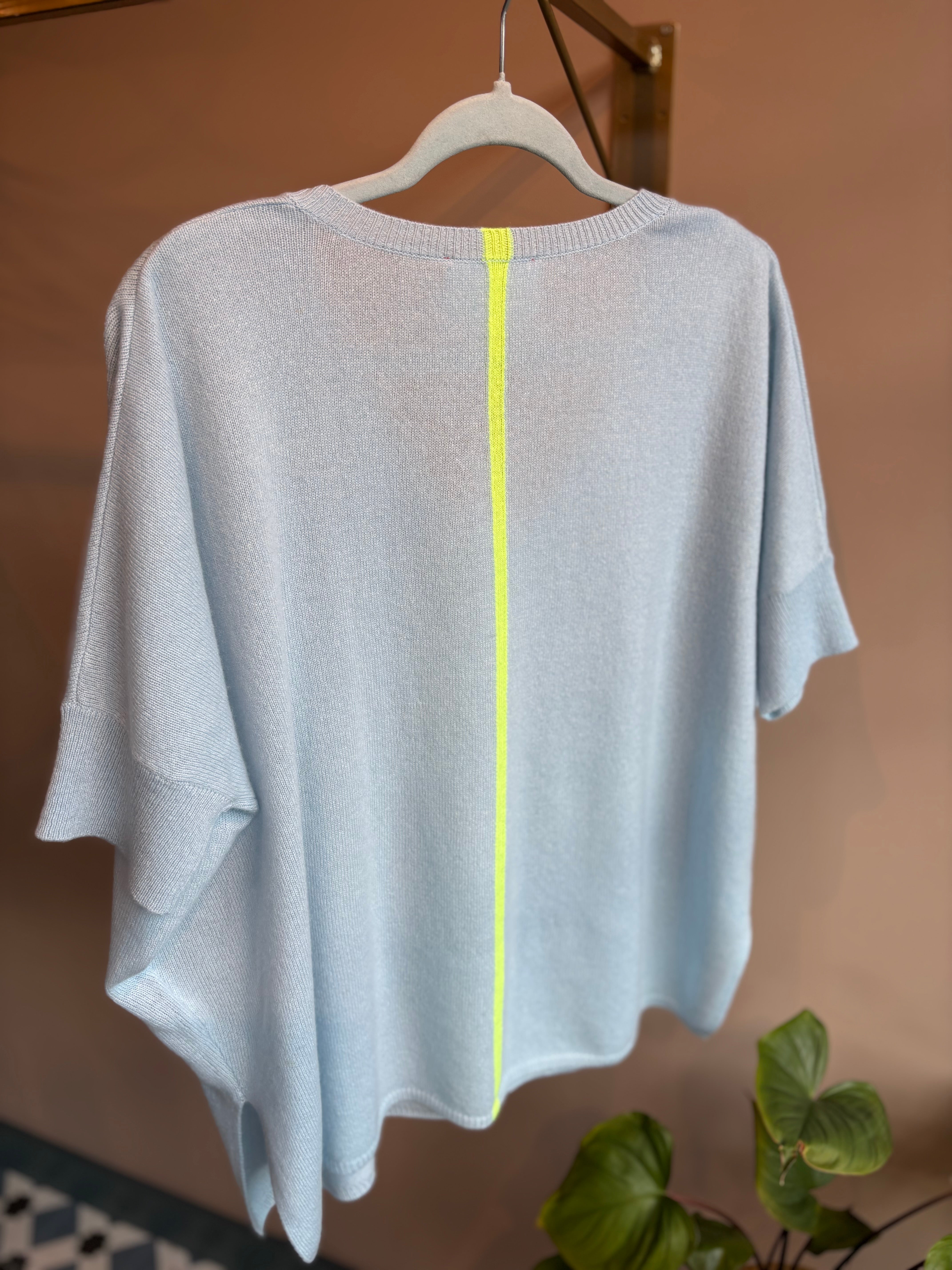Ingrid Short Sleeved Jumper - Sky/Lemon Neon