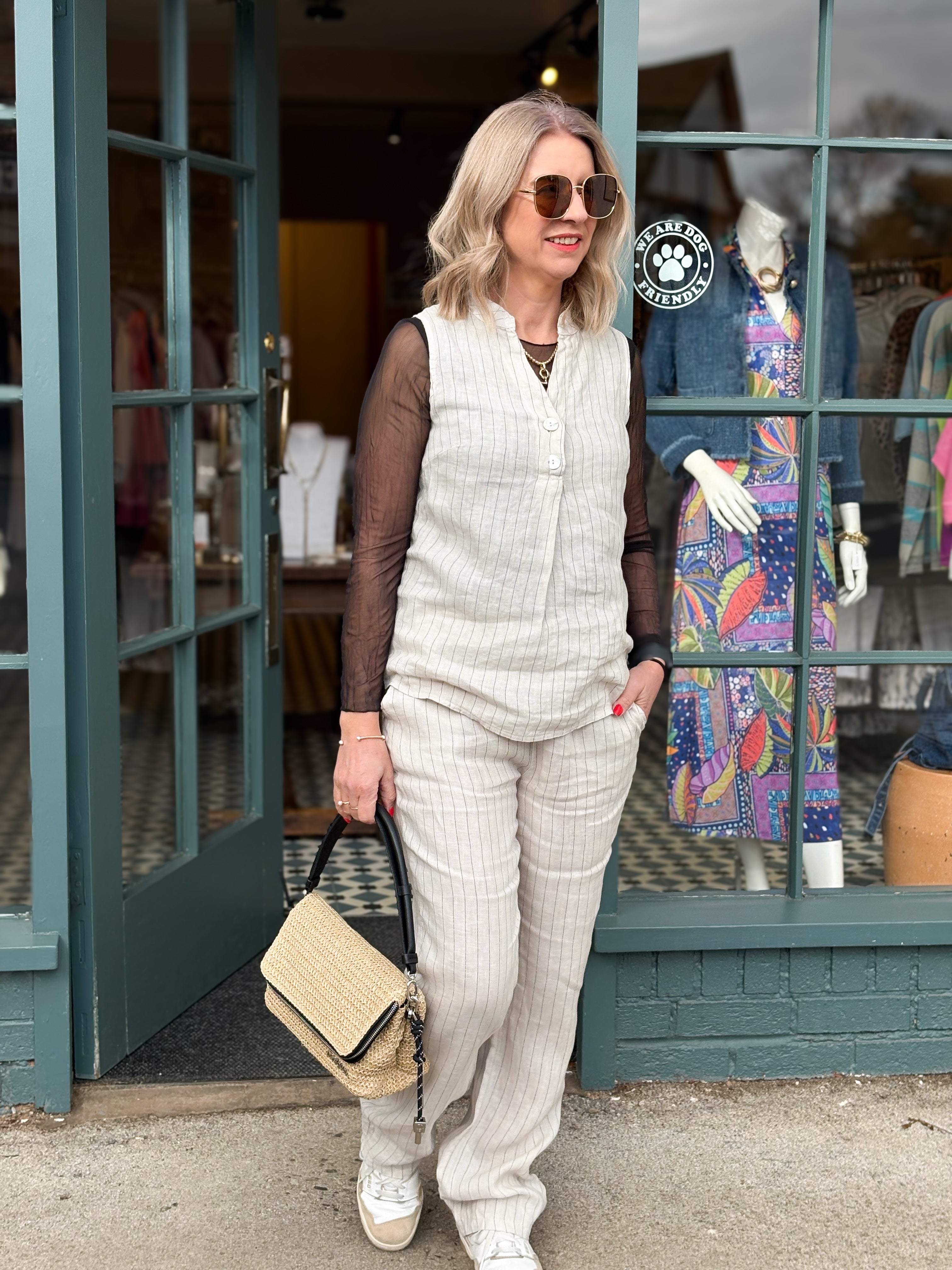 Linen Sleeveless Top - Beige