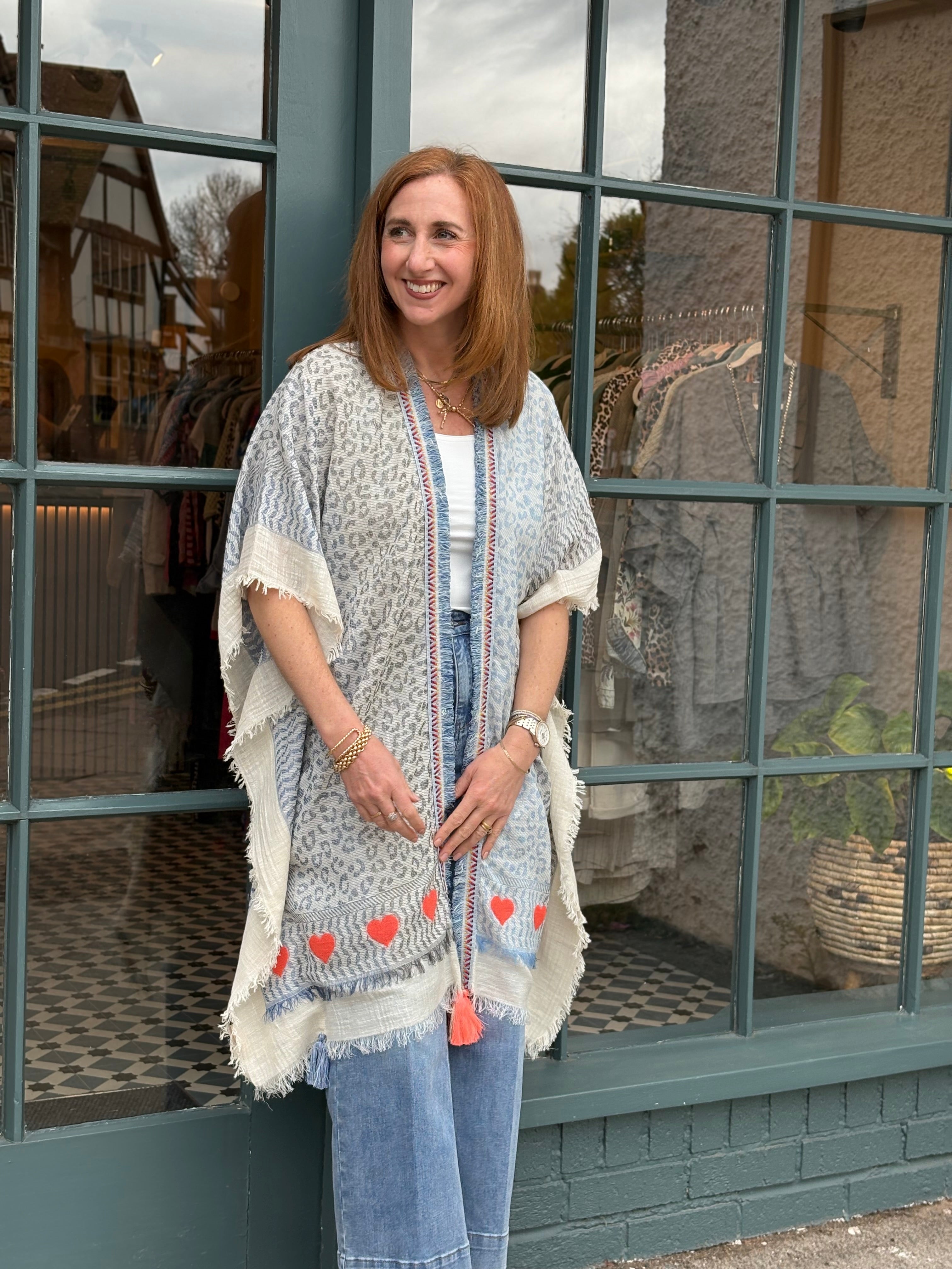 Kimono - Blue/Coral heart