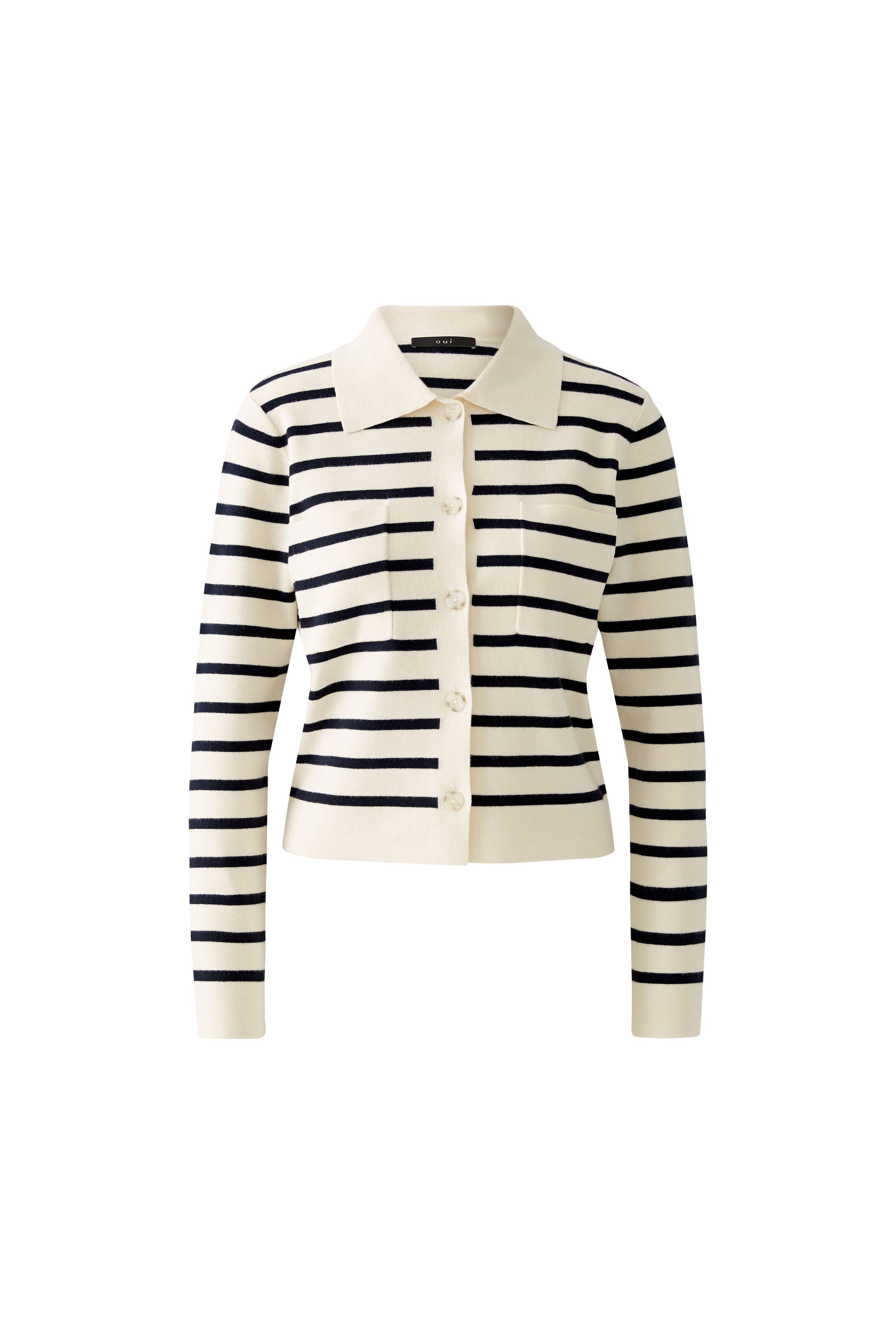 Collared Cardigan - White/Blue