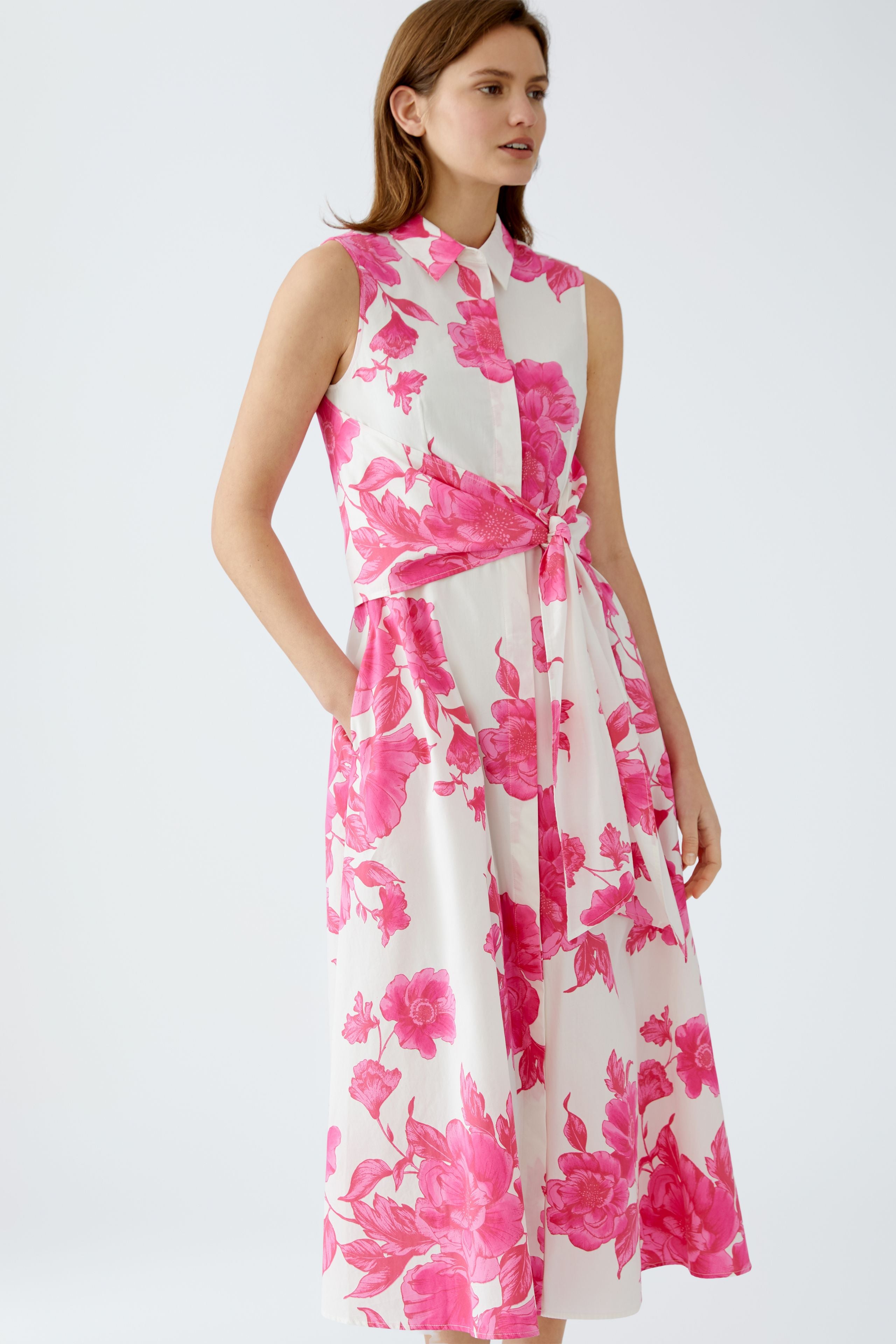 Floral Shirt Dress - White/Pink