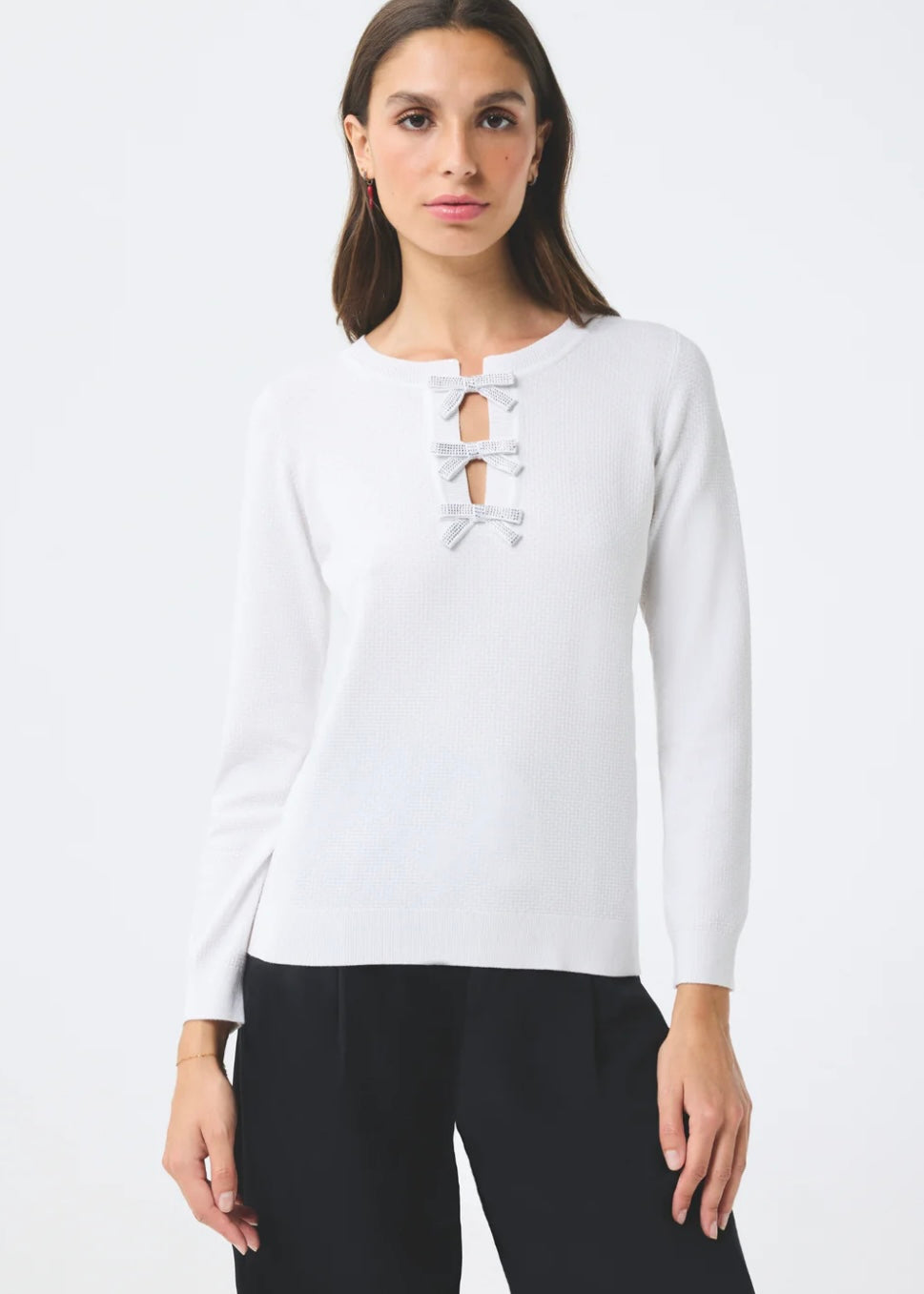 Crystal bow jumper - White