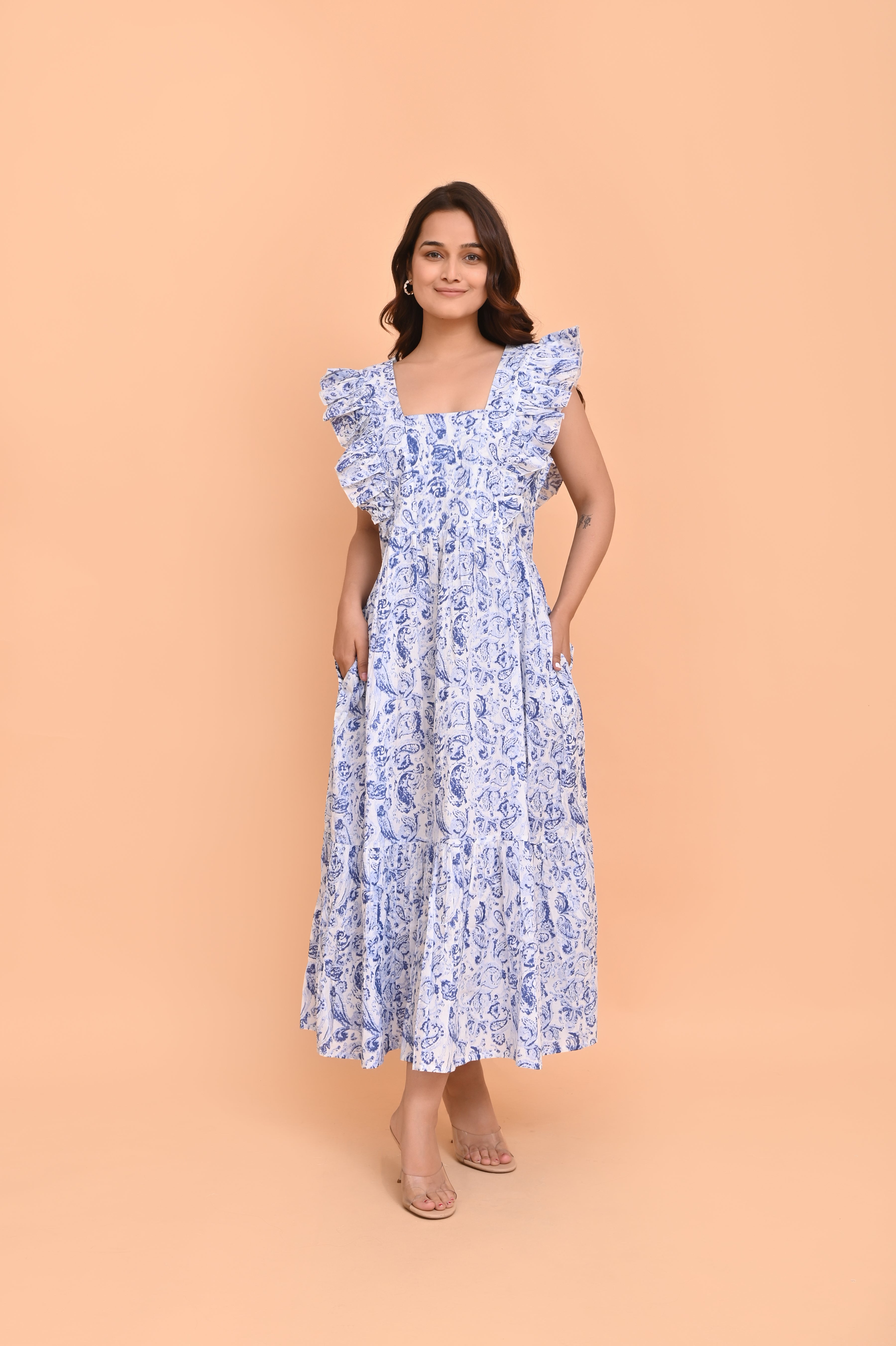 Isadora Paisley Print Dress - Blue/White