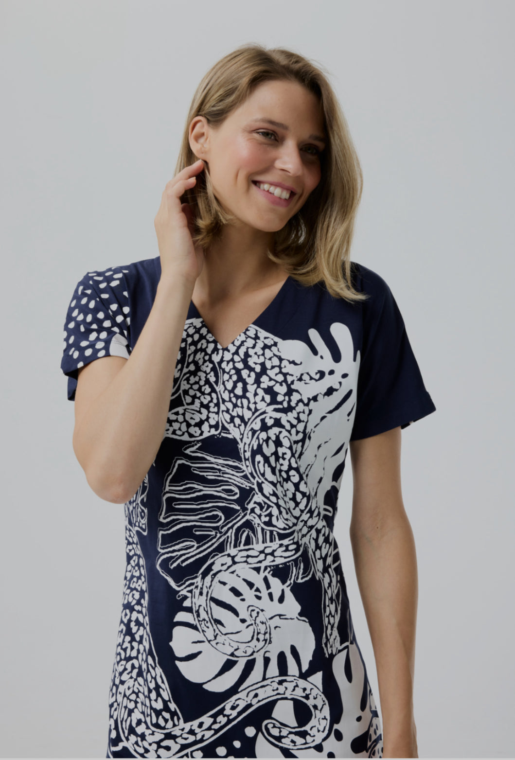 Leopard Jersey Dress - Navy