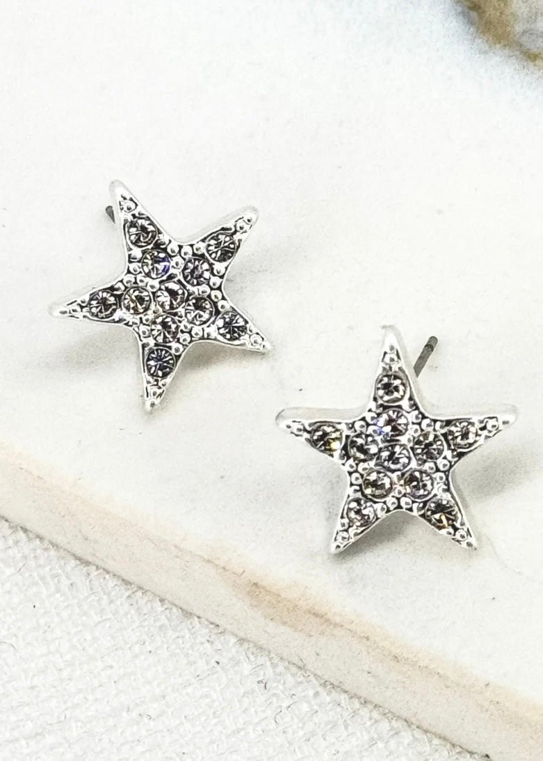 Star Diamante Earrings - Silver