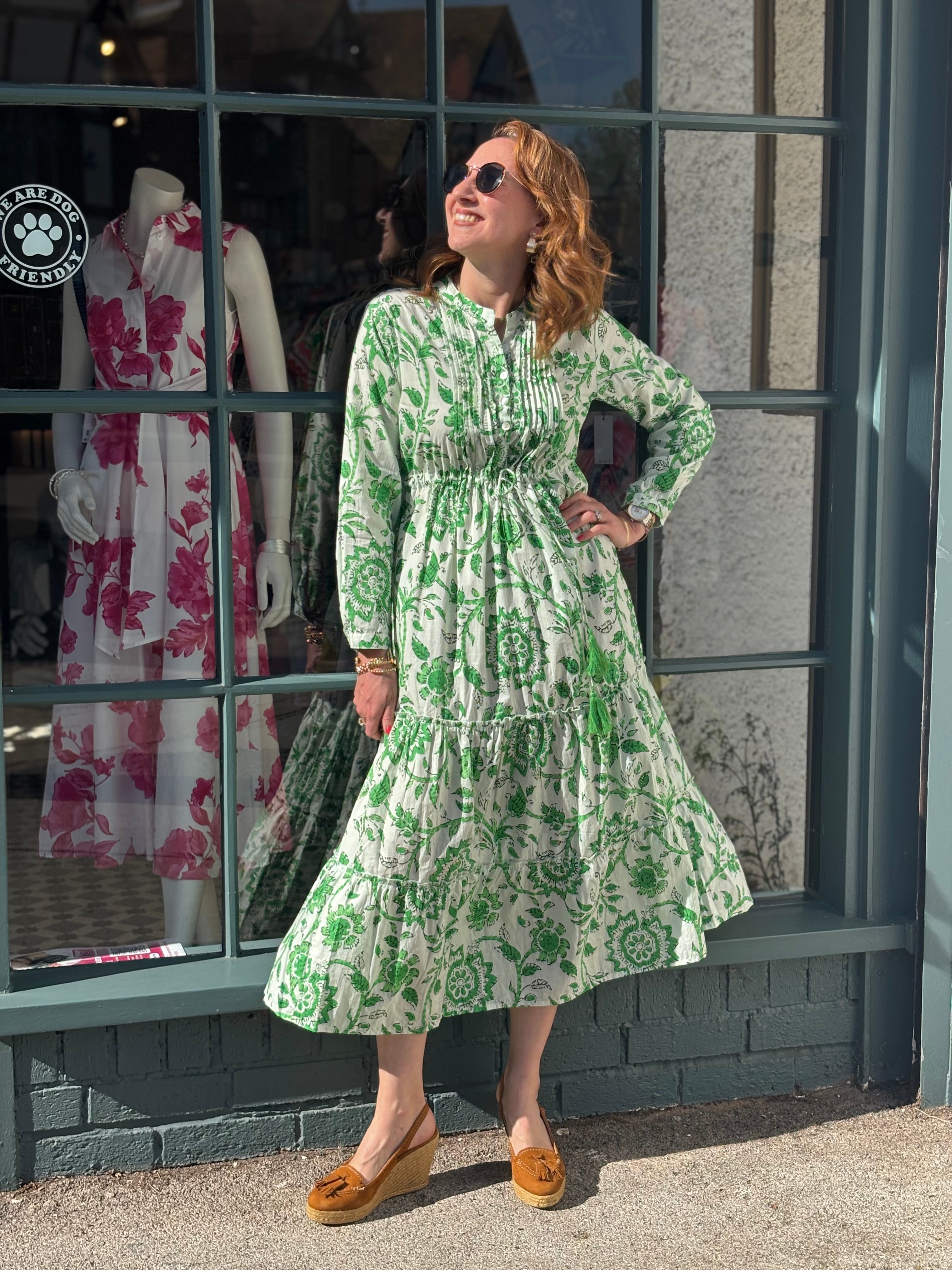 Corfu Floral Print Dress - Green/White