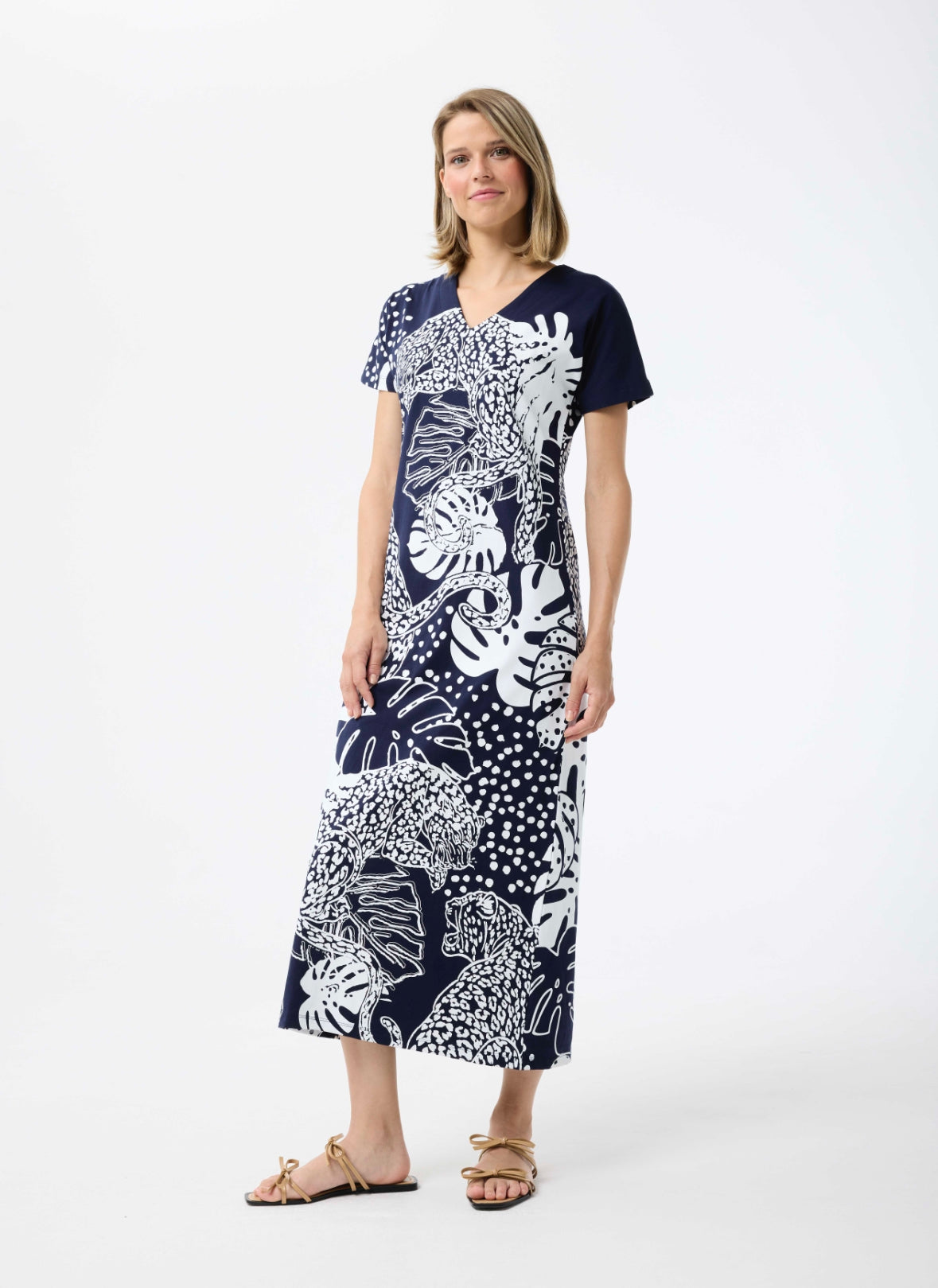 Leopard Jersey Dress - Navy