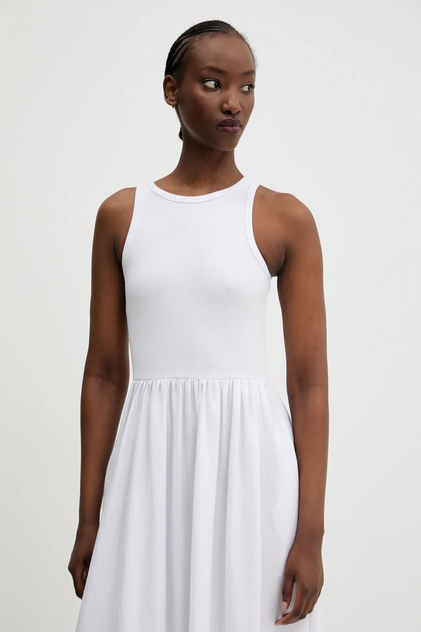 Ribbed Top Dress - White