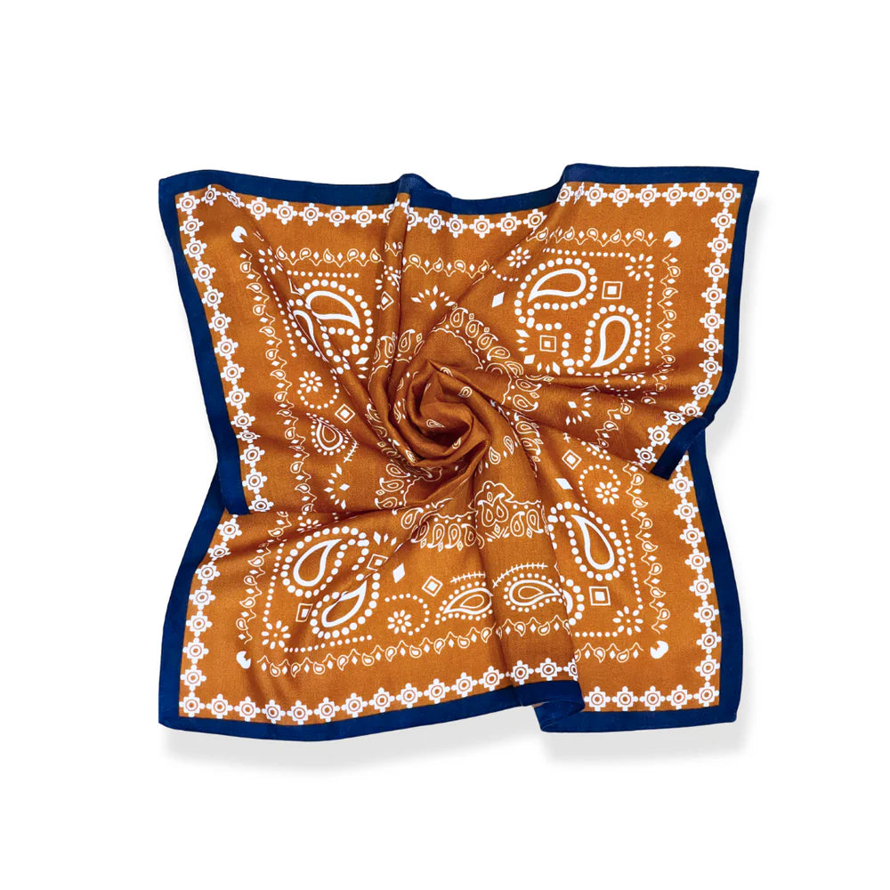 Bandana Square Neck Scarf - Mustard/Navy