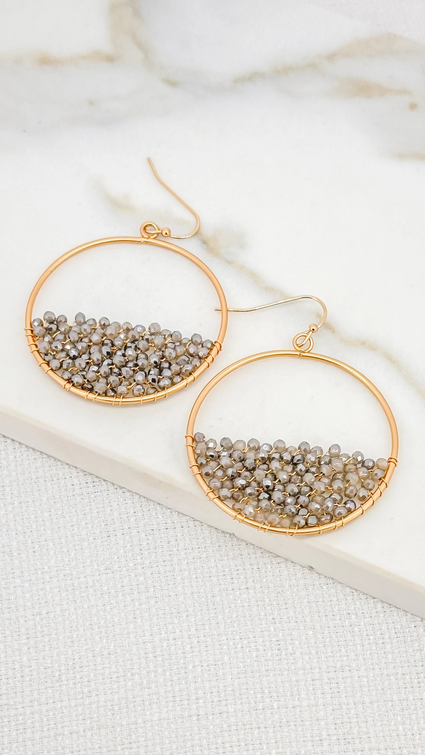 Beaded Hoops - Gold/Grey