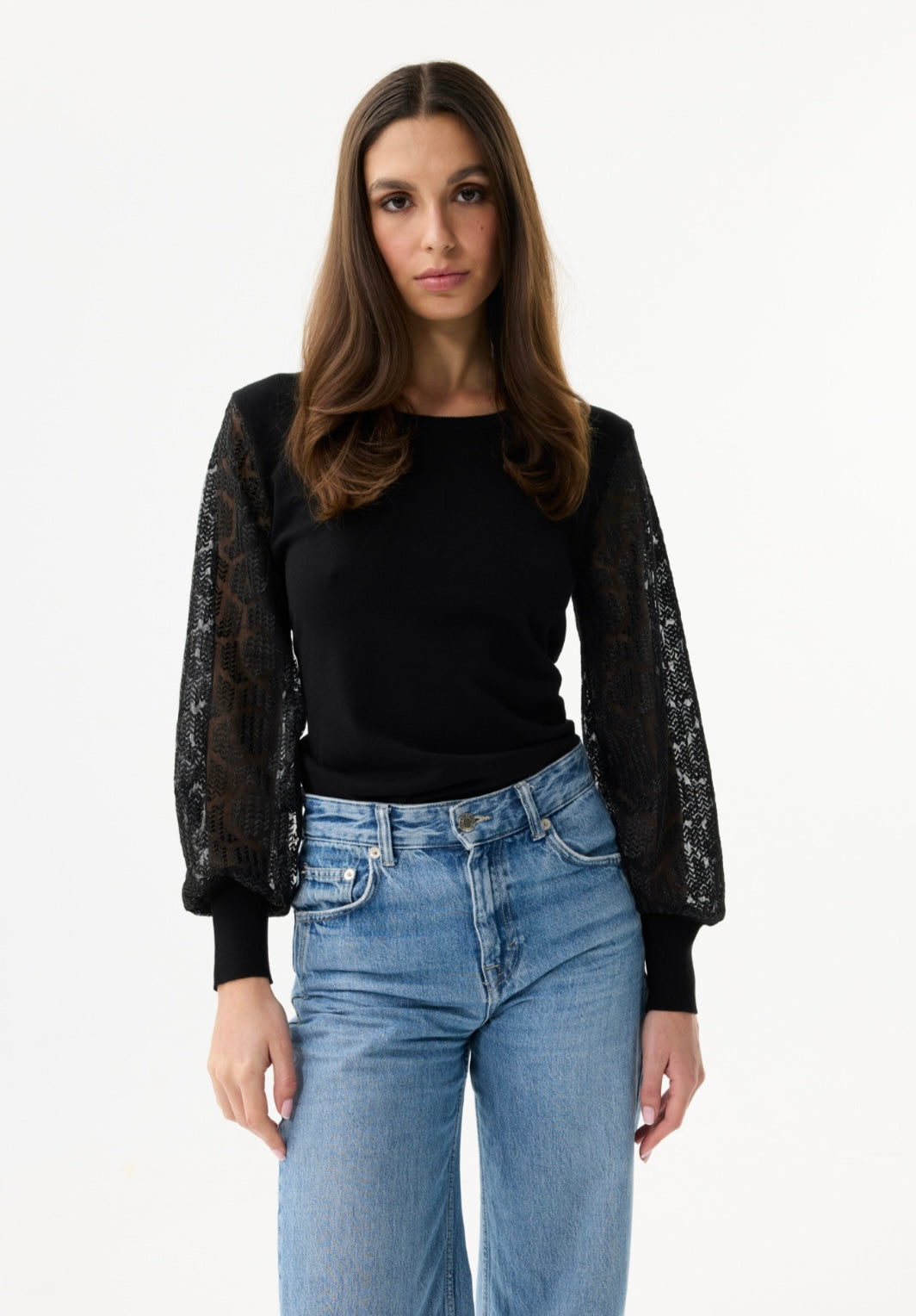 Statement Sleeve Knit Top - Black