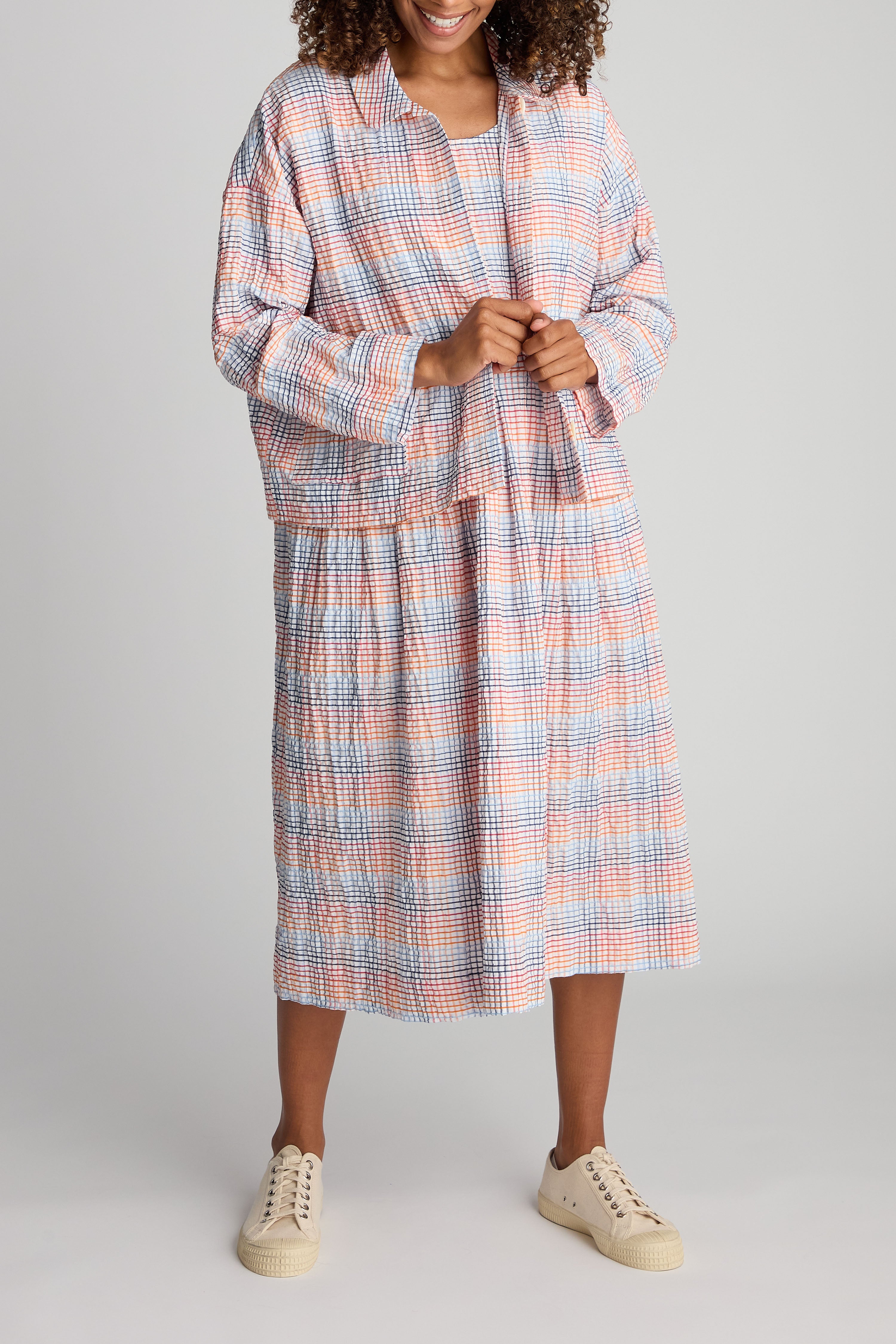 Crinkle Mini Check Jacket - White