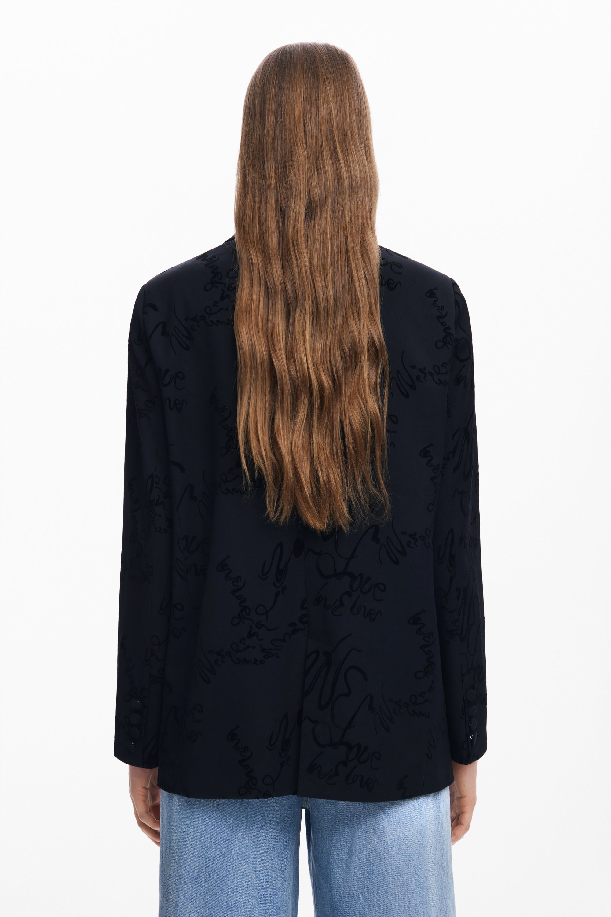 Embossed Lettering Blazer - Black