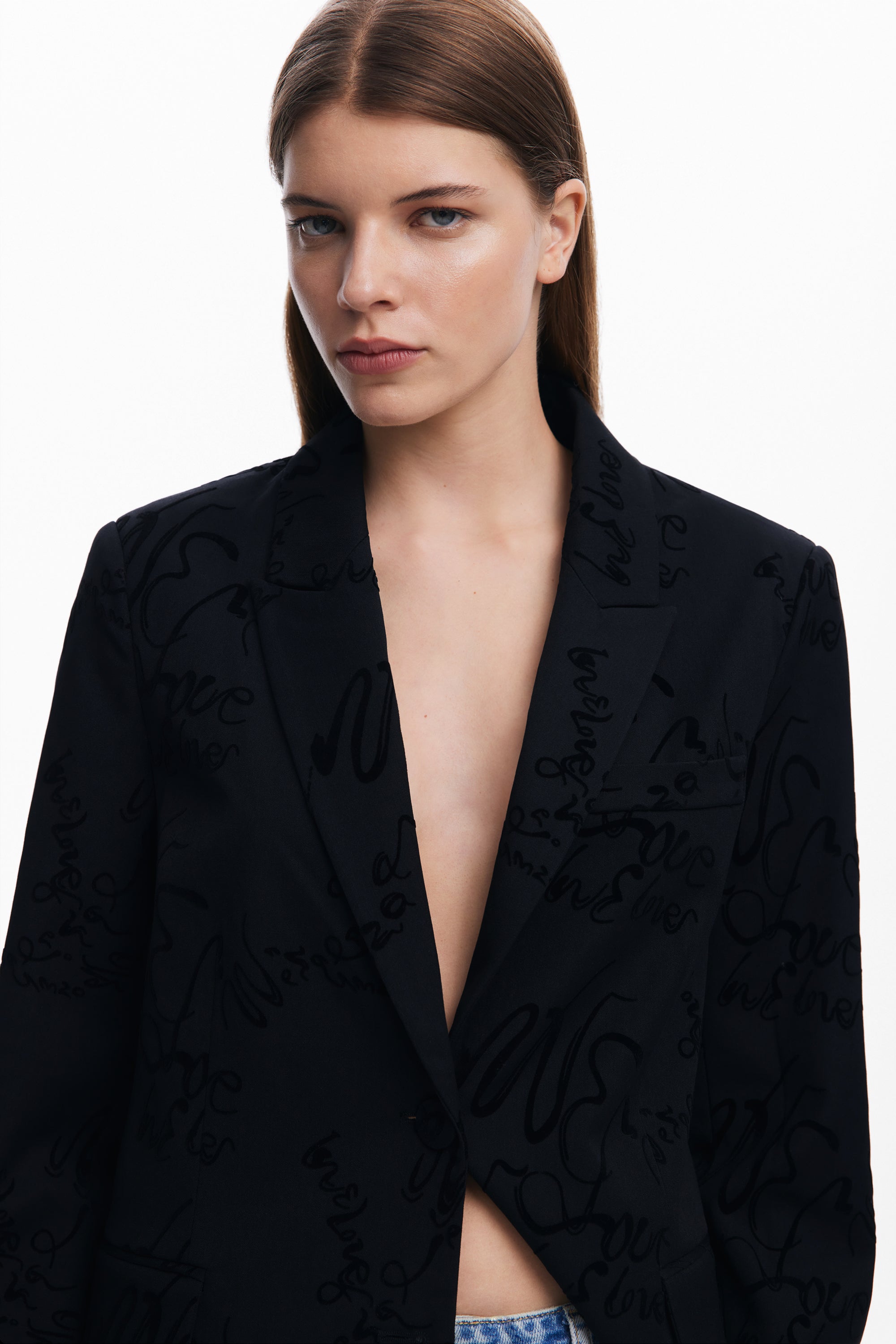 Embossed Lettering Blazer - Black