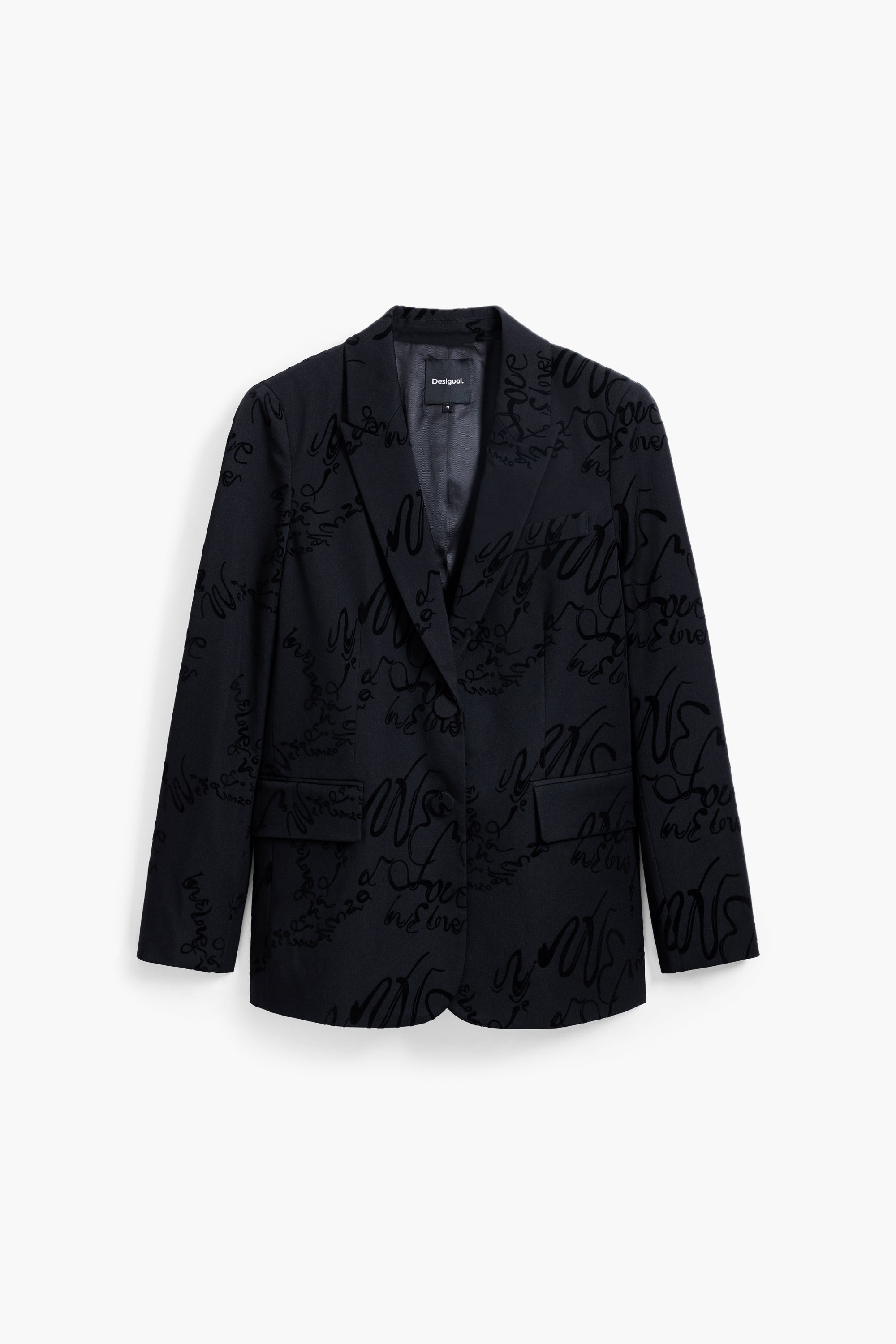 Embossed Lettering Blazer - Black
