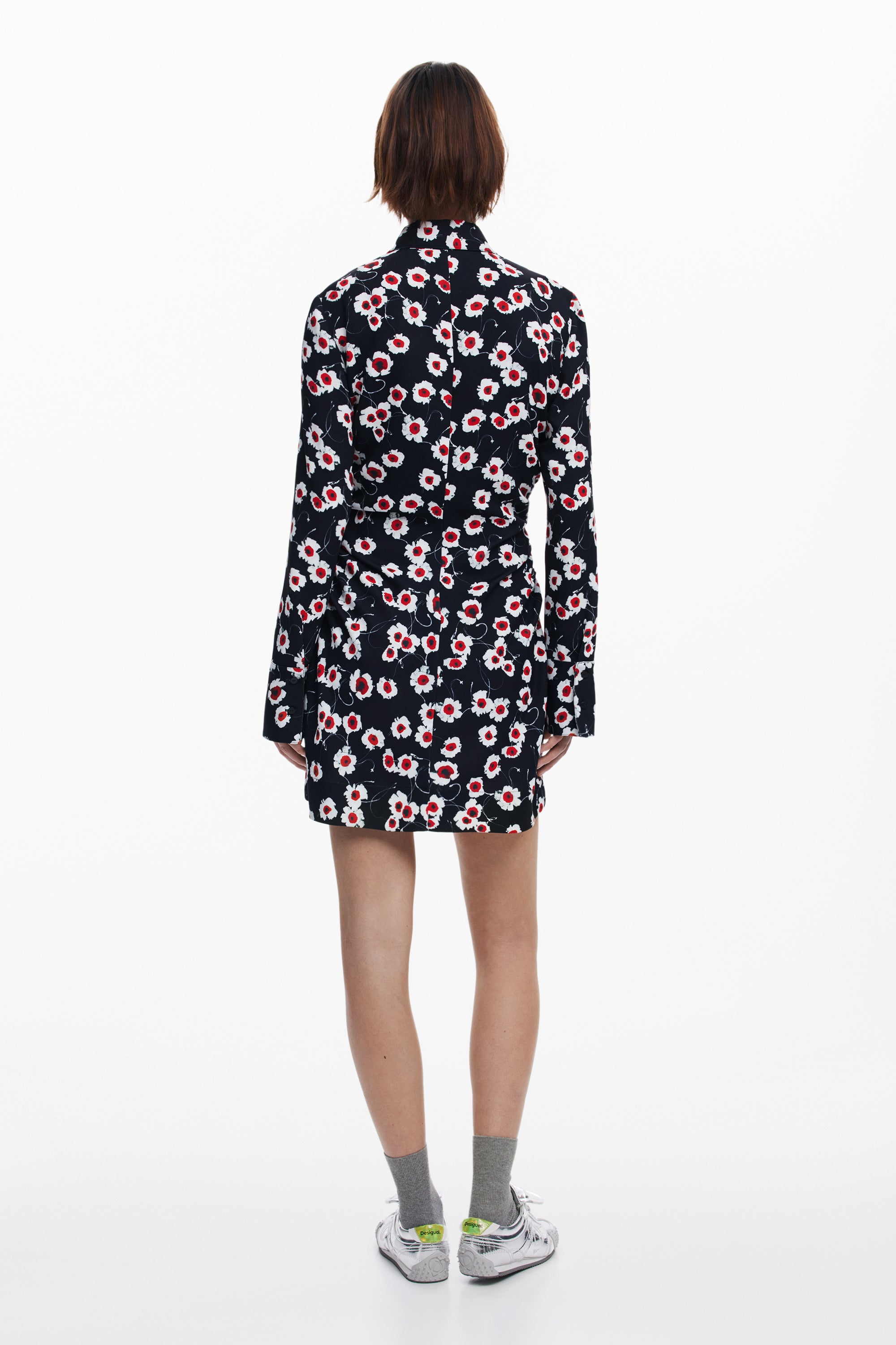 Flower Print Zip Dress - Black