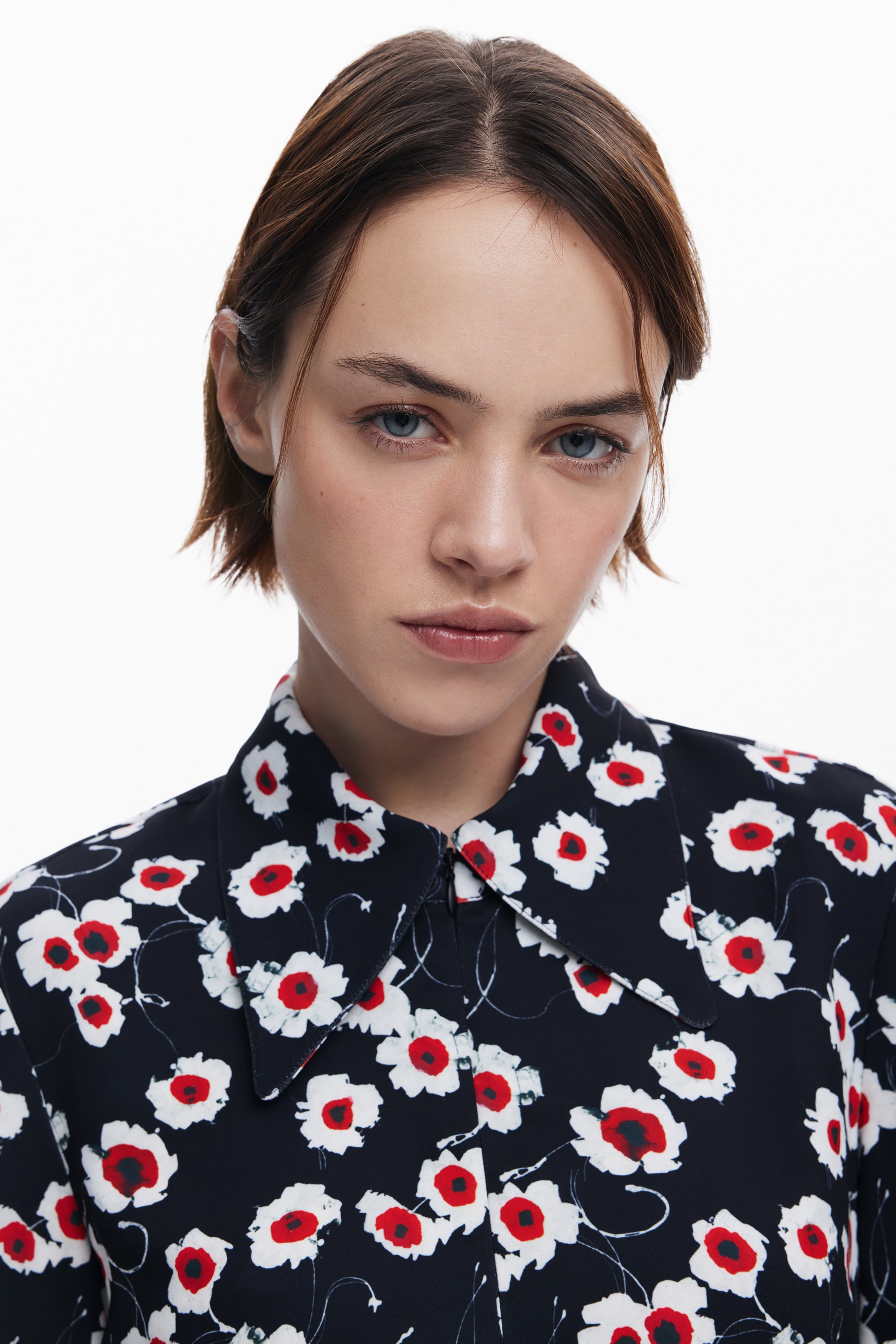 Flower Print Zip Dress - Black