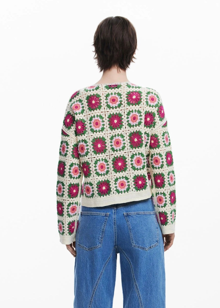 Crochet Floral knit Cardigan - Cream