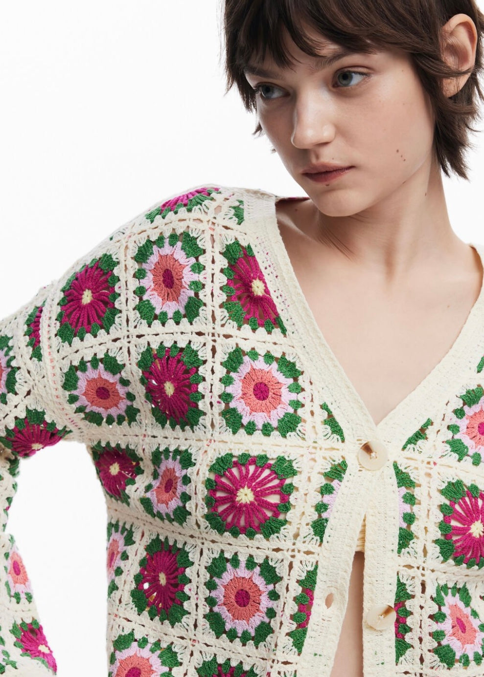 Crochet Floral knit Cardigan - Cream