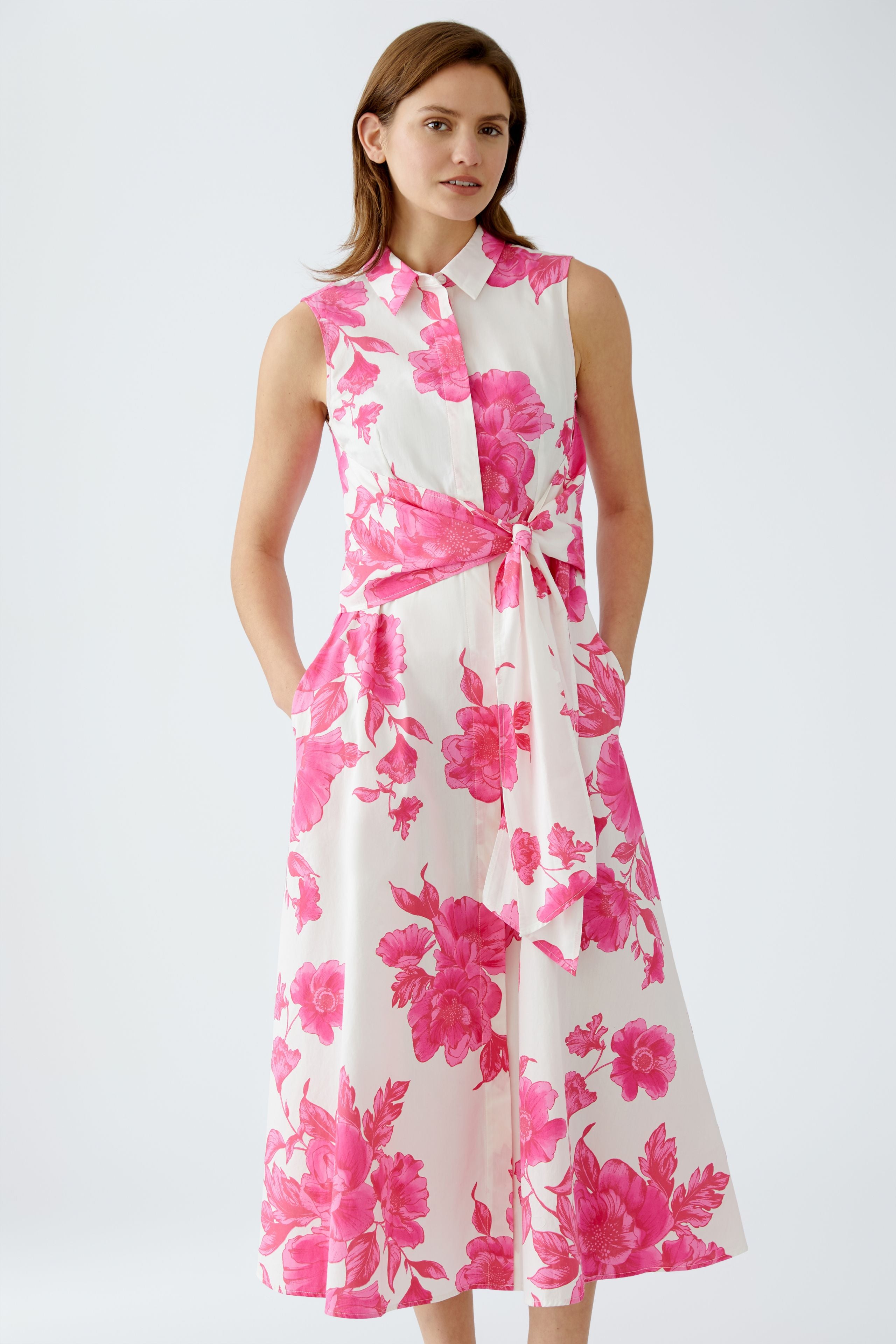 Floral Shirt Dress - White/Pink