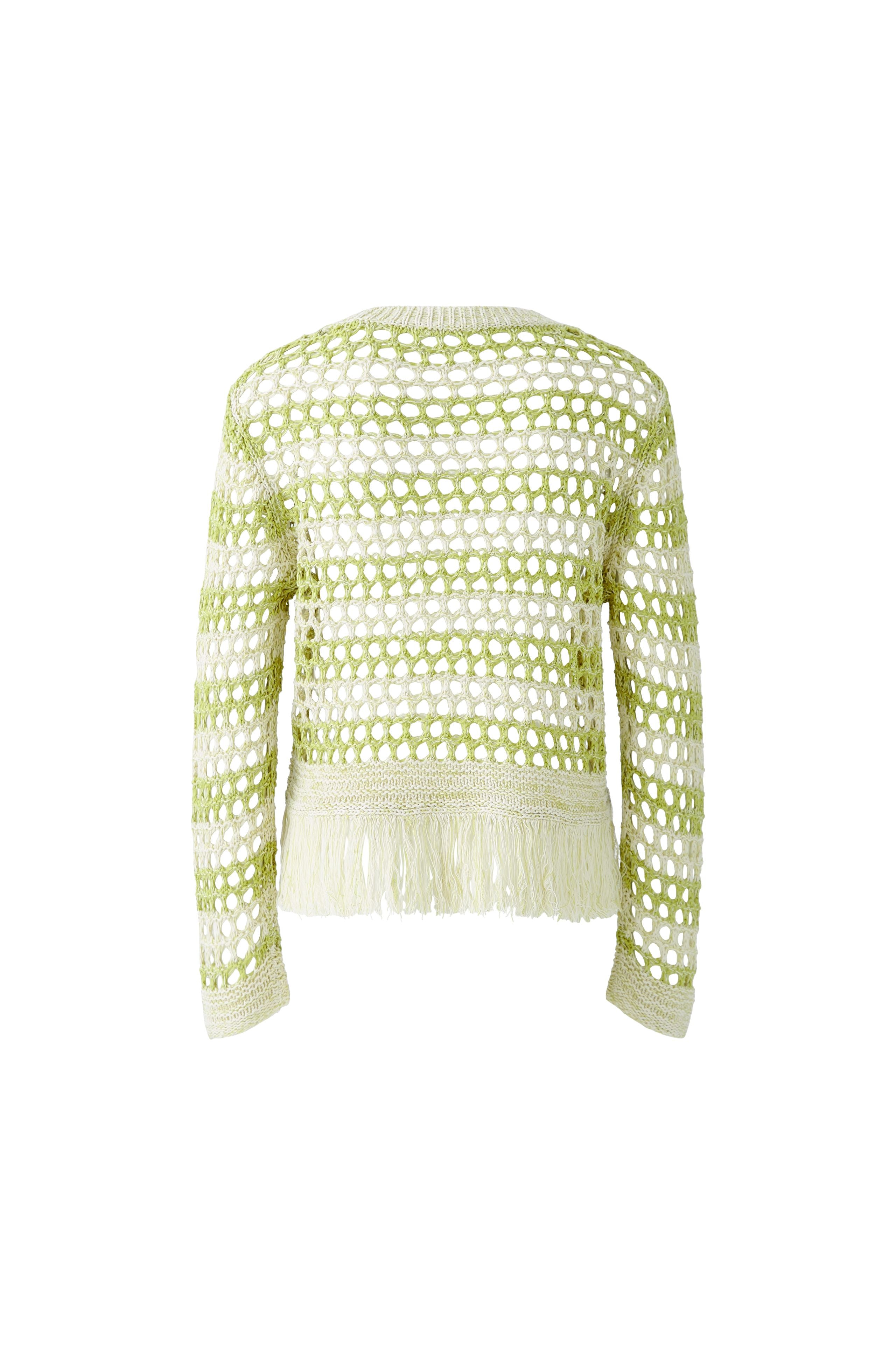 Crochet Fringed Jumper - Green/White