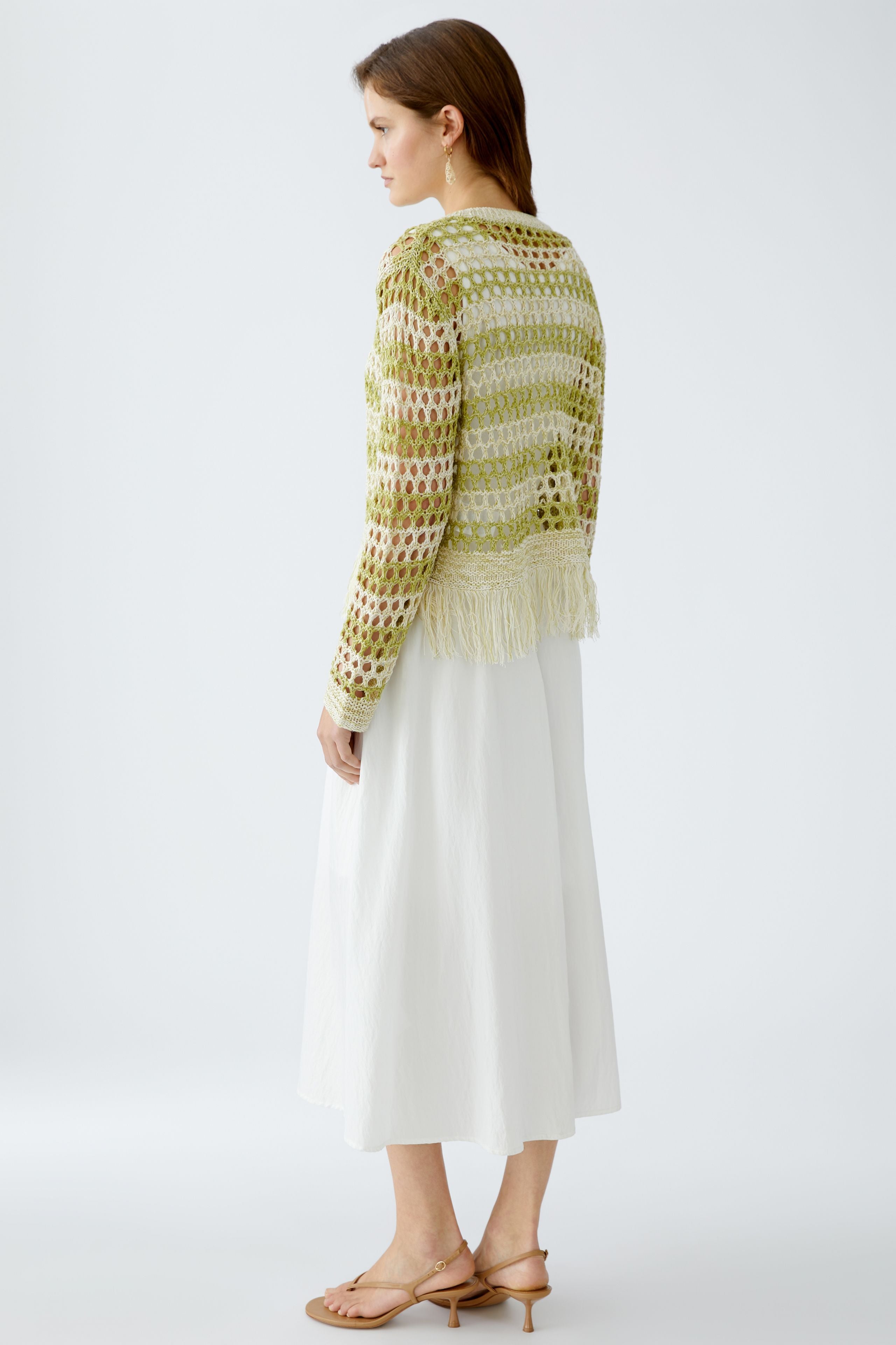 Crochet Fringed Jumper - Green/White