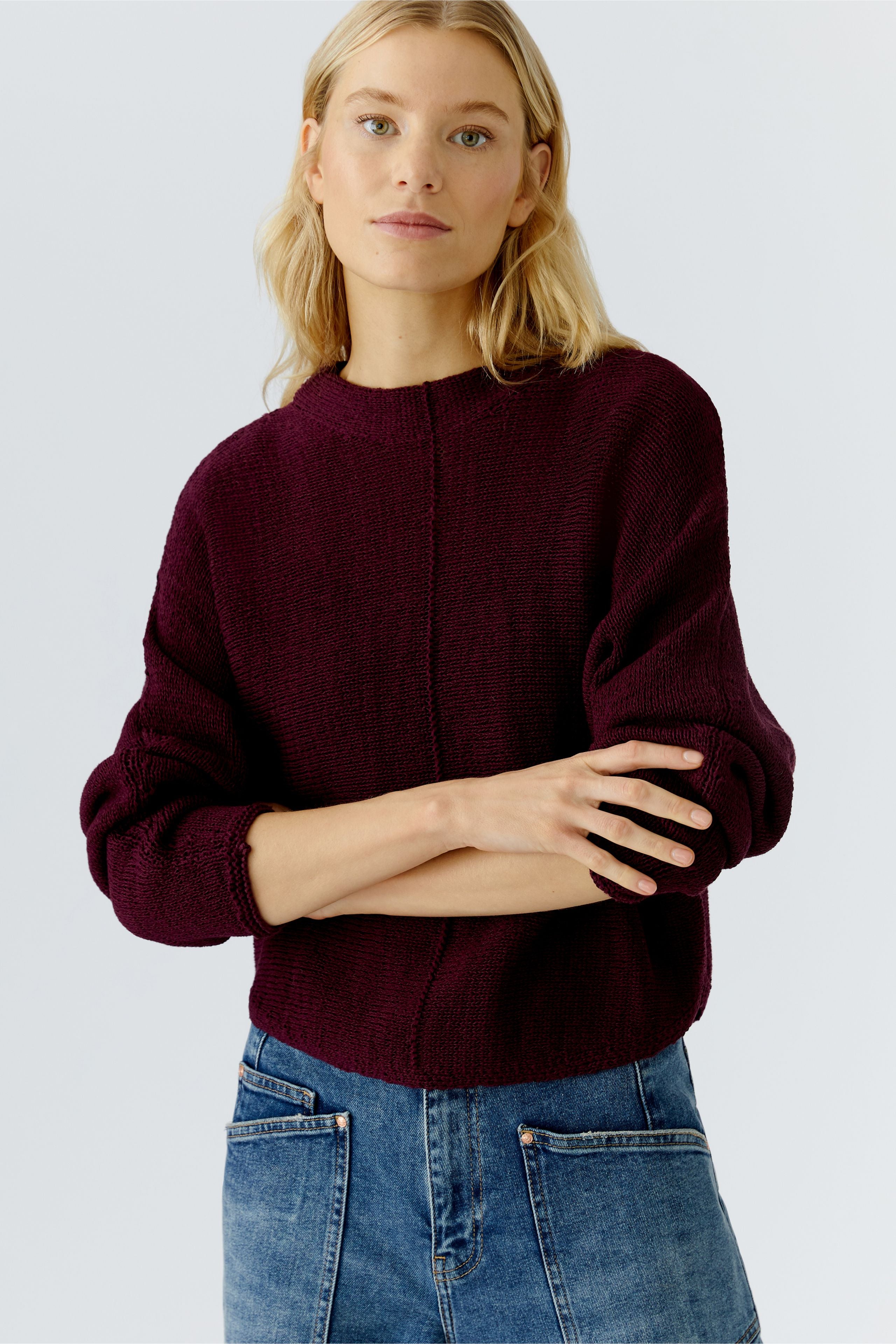 Knitted Crew Neck Jumper - Berry