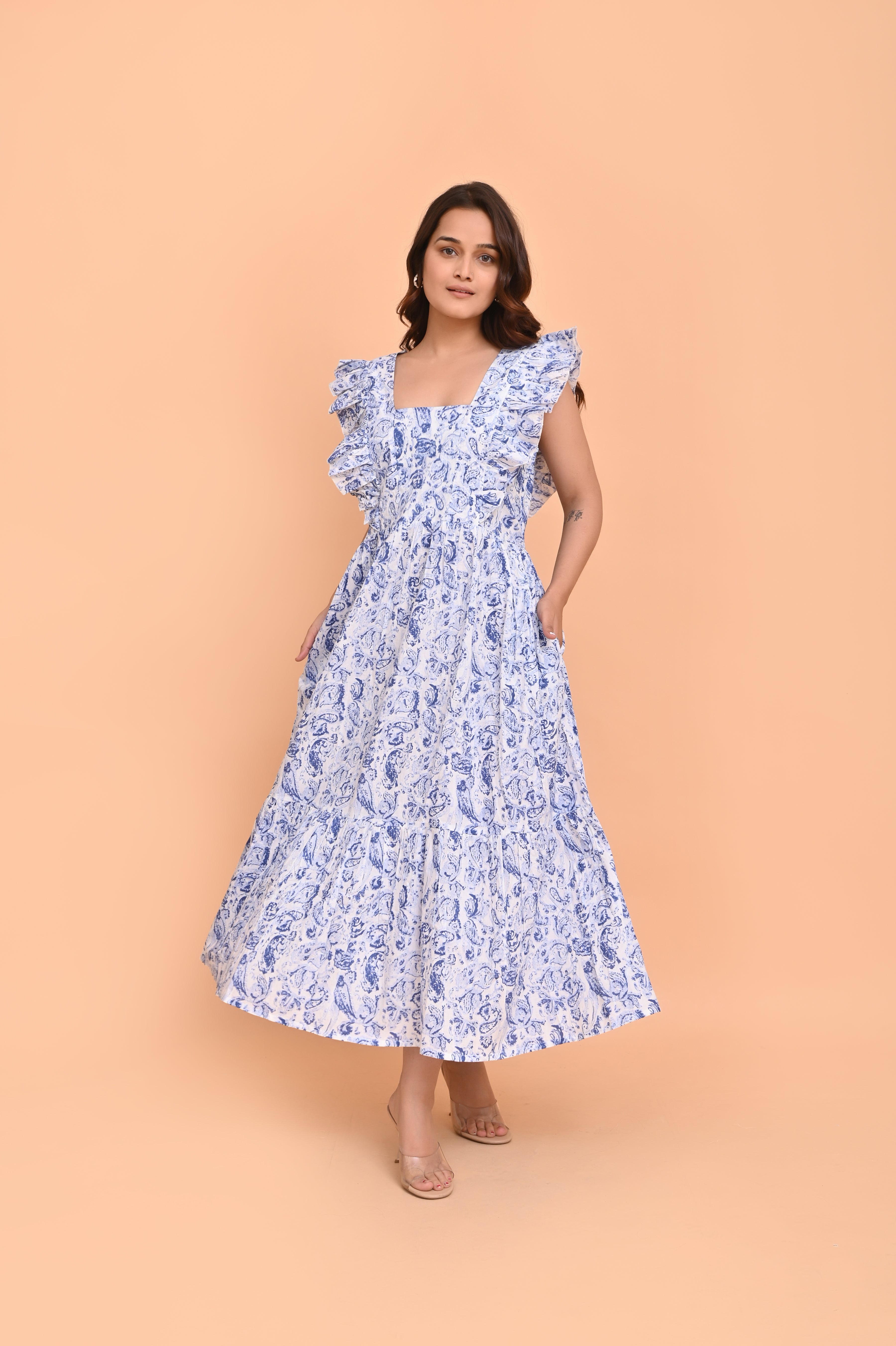 Isadora Paisley Print Dress - Blue/White