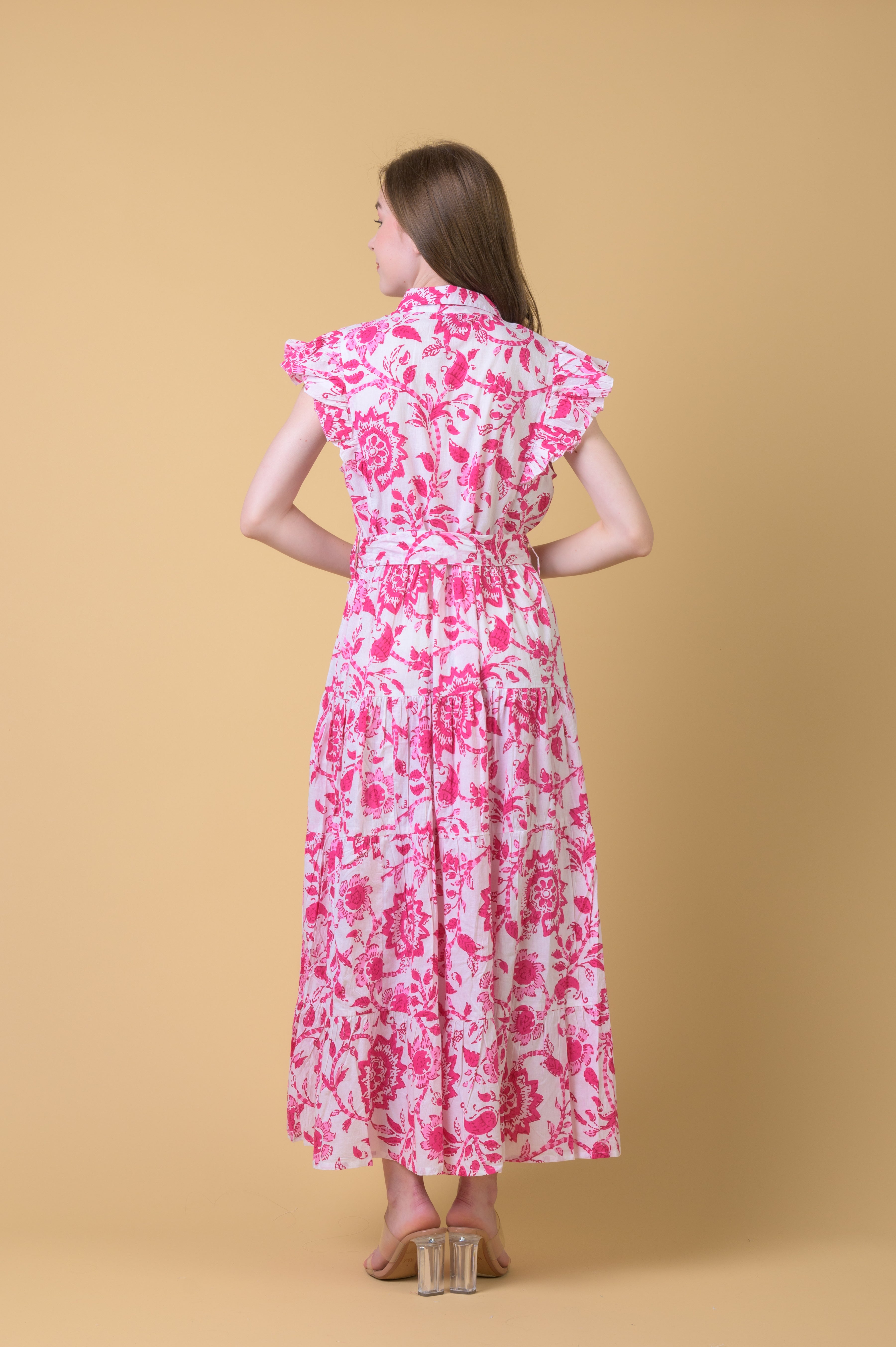 Long Beach Floral Shirt Dress - Pink/White