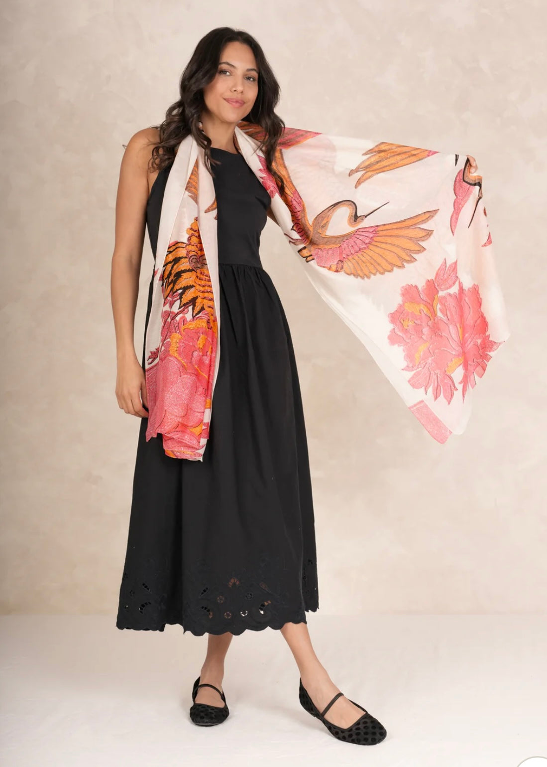Crane Scarf - Pink/Cream