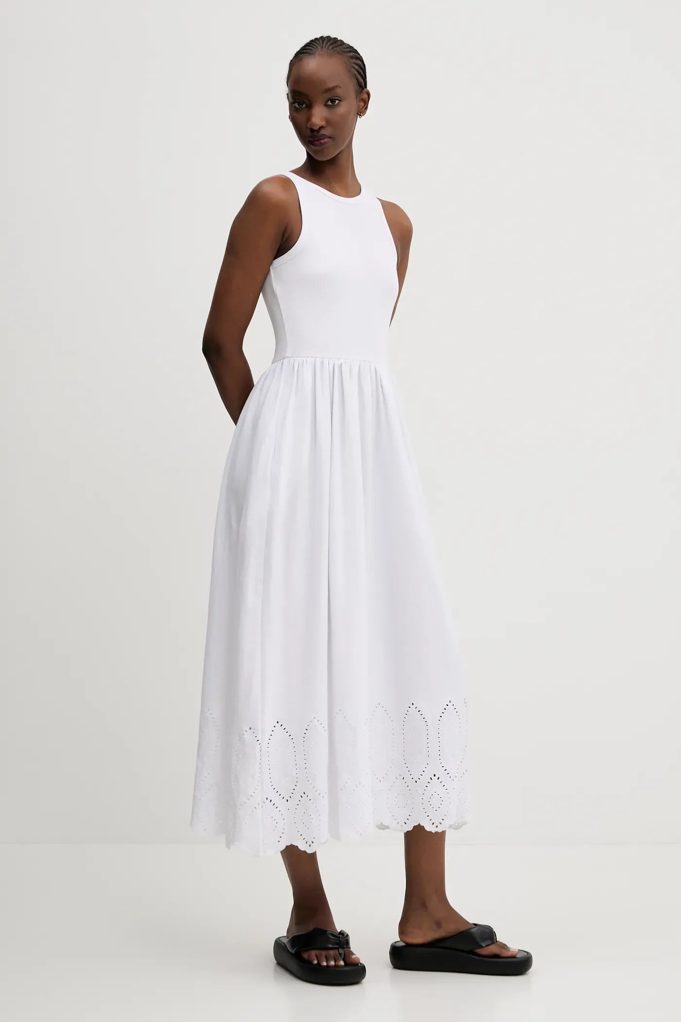 Ribbed Top Dress - White
